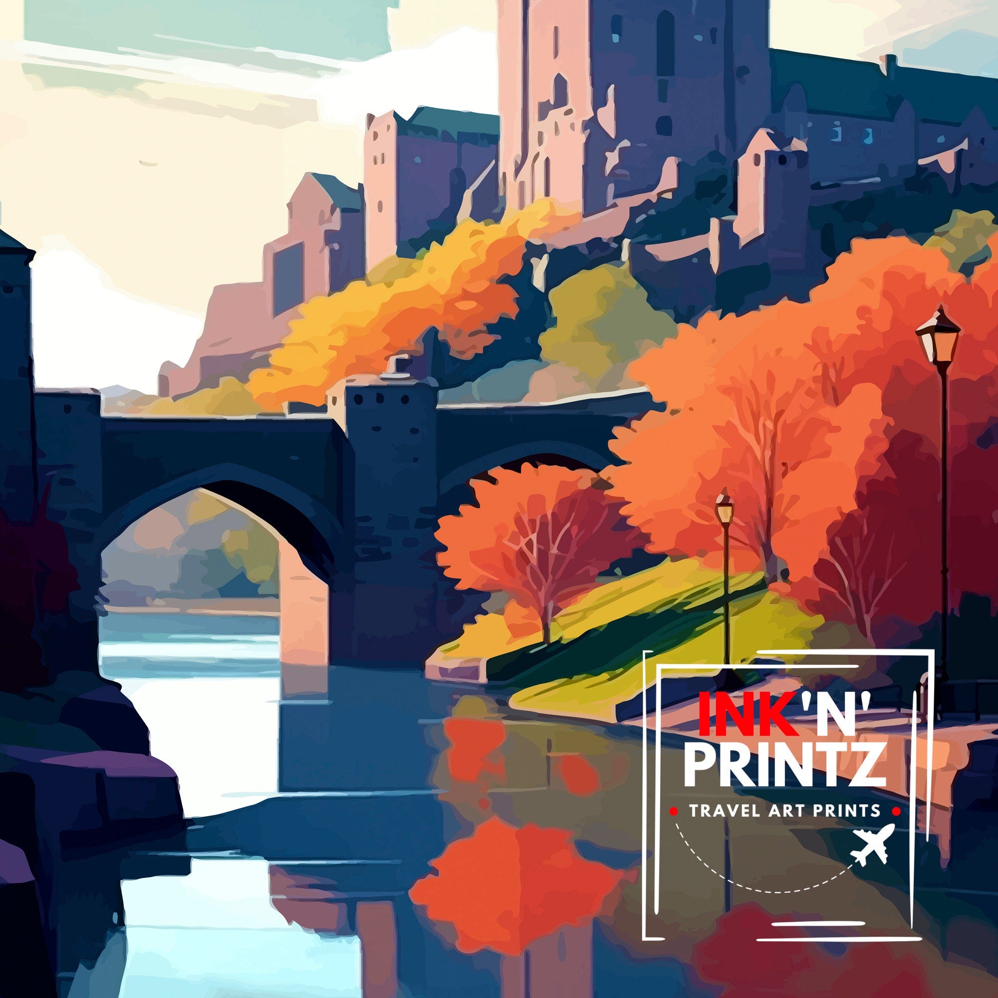 Durham United Kingdom Travel Print Durham Wall Decor Durham Poster United Kingdom Travel Prints Durham Art Print Durham Illustration Durham