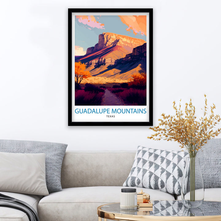 Guadalupe Mountains Texas Travel Print| Texas Wall Decor Guadalupe Mountains Poster Texas Travel Prints Texas Art Print Guadalupe