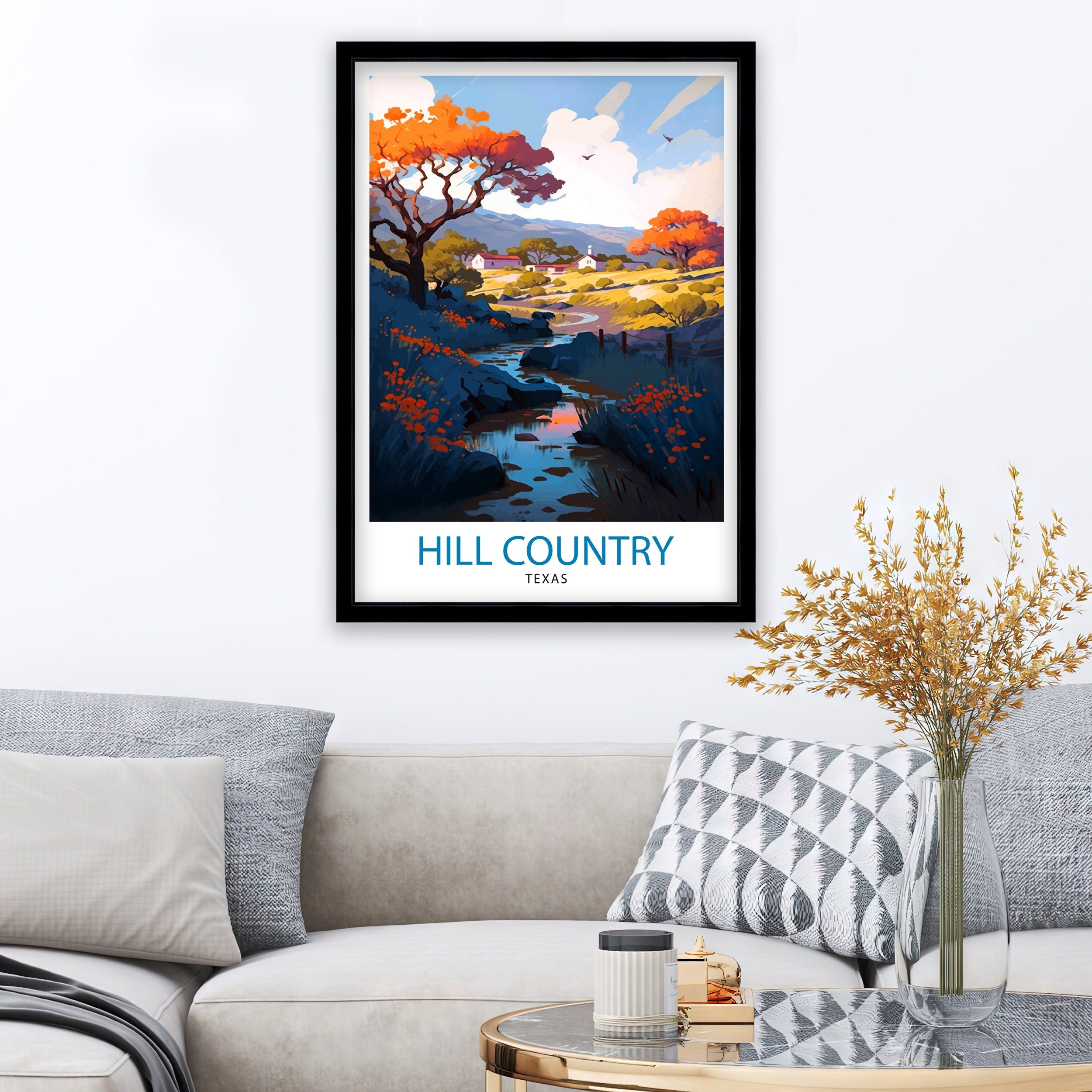 Hill Country Texas Travel Print| Texas Wall Decor Hill Country Poster Texas Travel Prints Hill Country Art Print Hill Country Illustration