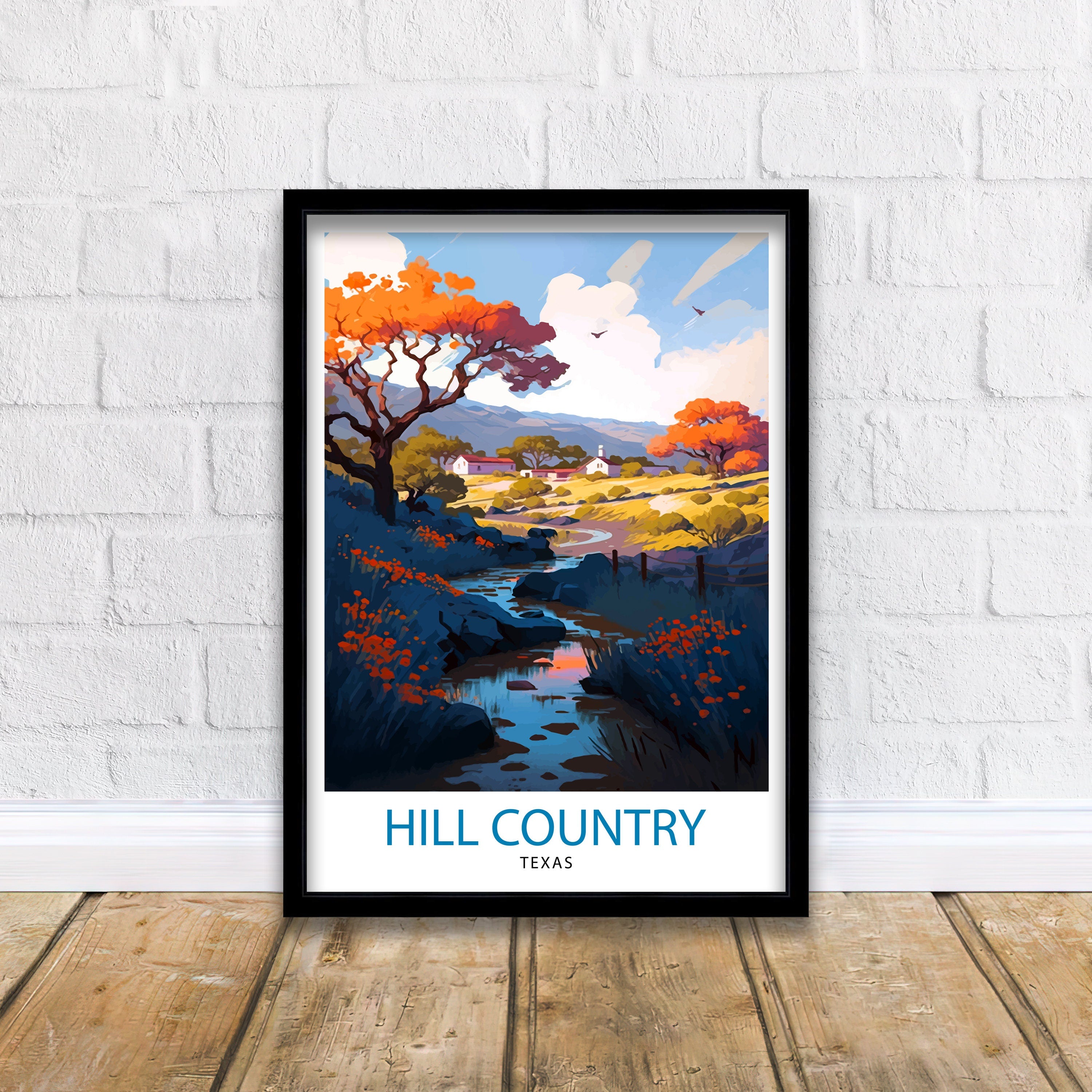 Hill Country Texas Travel Print| Texas Wall Decor Hill Country Poster Texas Travel Prints Hill Country Art Print Hill Country Illustration