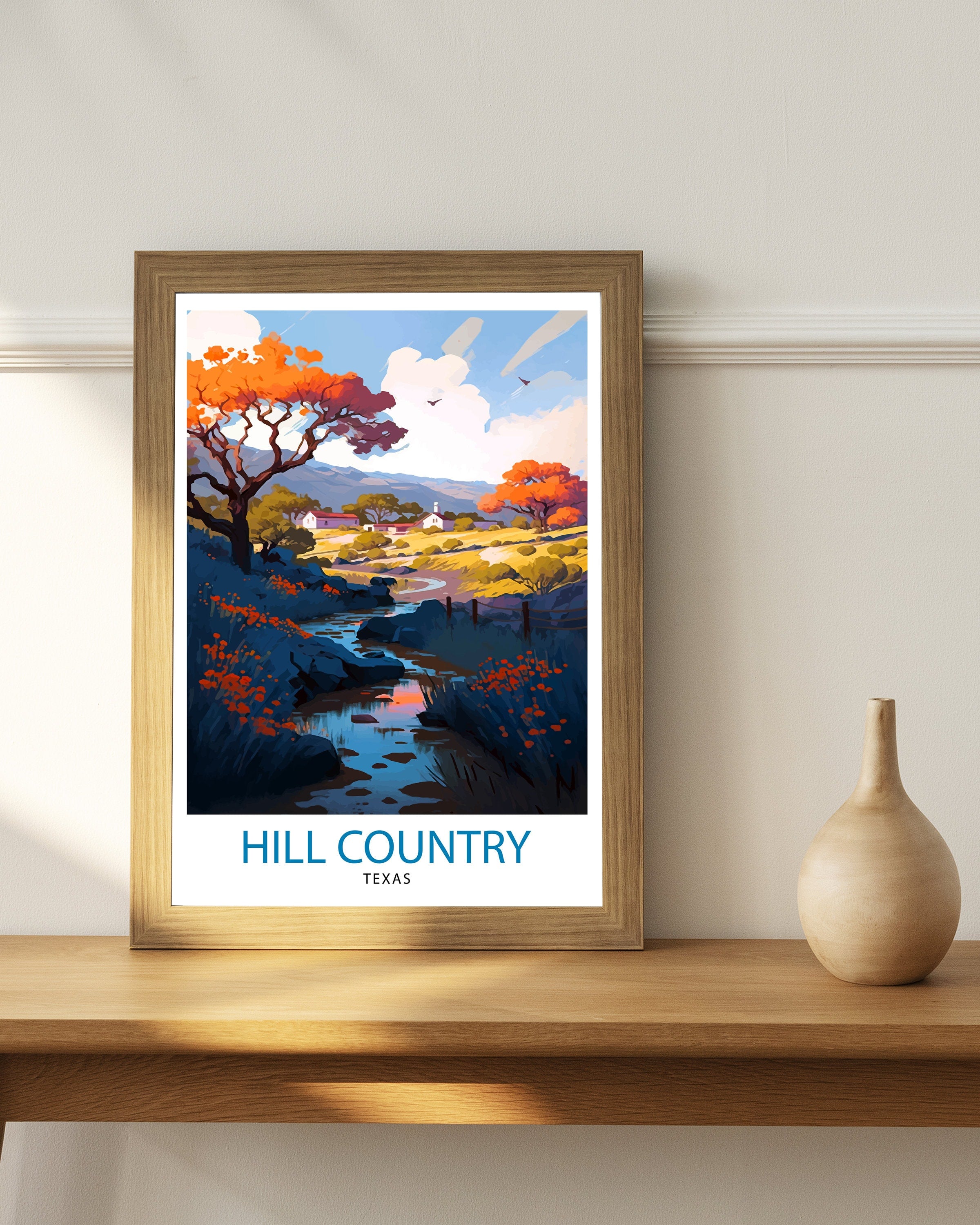 Hill Country Texas Travel Print| Texas Wall Decor Hill Country Poster Texas Travel Prints Hill Country Art Print Hill Country Illustration