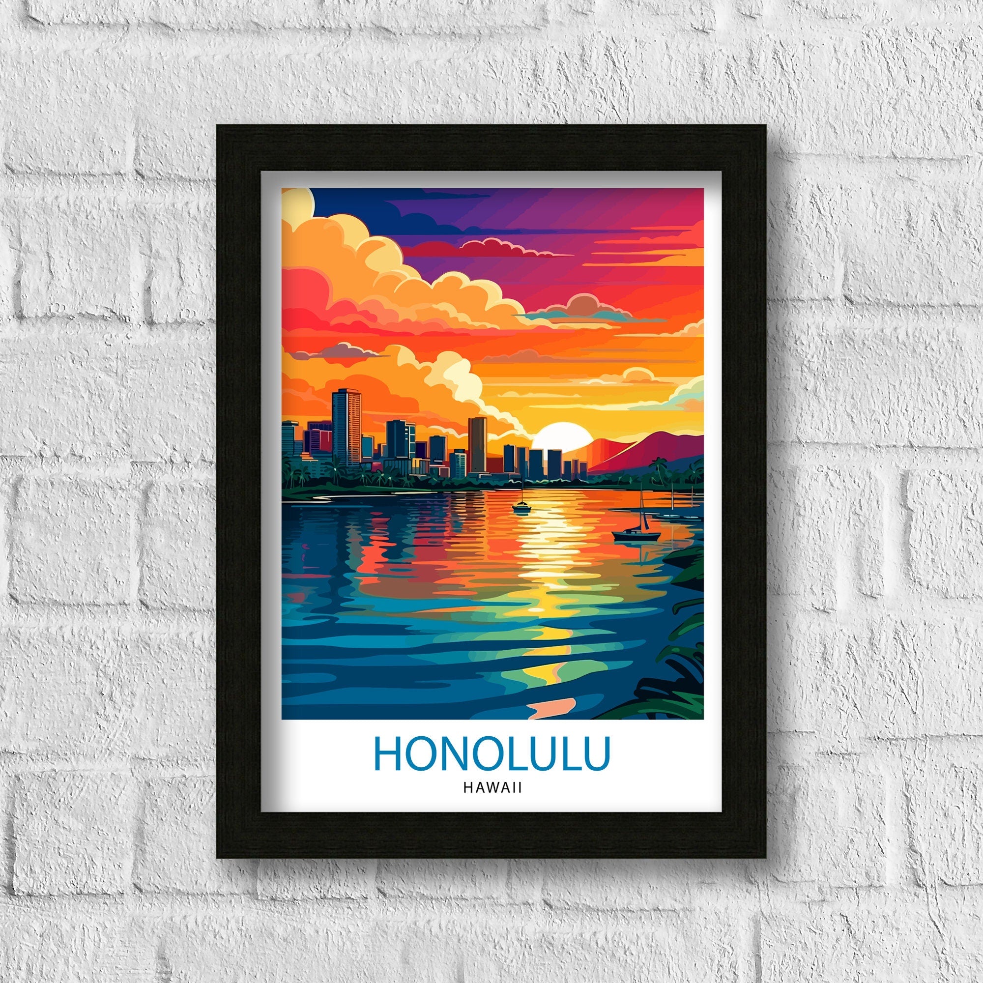 Honolulu, Hawaii Travel Print| Honolulu Wall Decor Honolulu Poster Hawaii Travel Prints Honolulu Art Print Honolulu Illustration Honolulu
