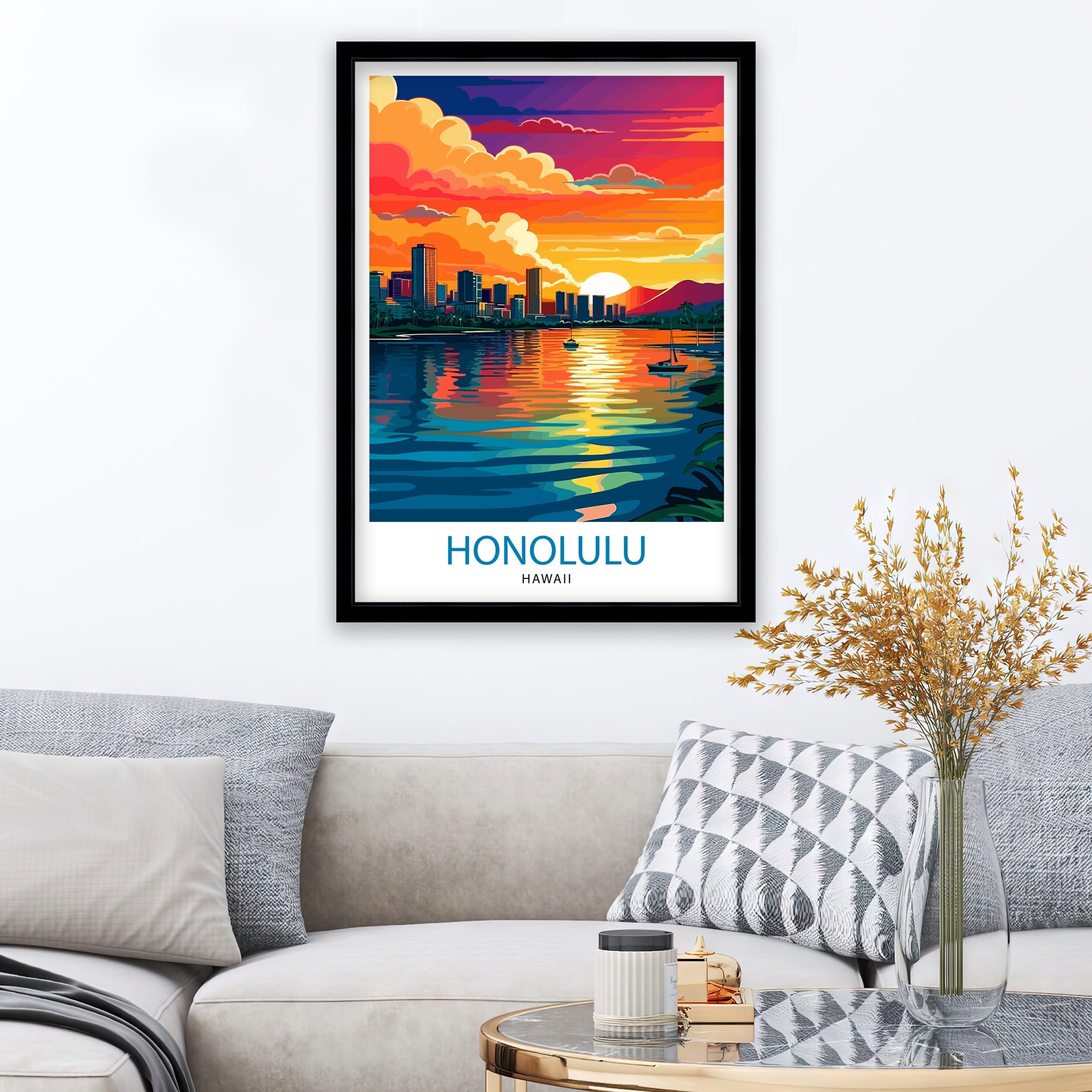 Honolulu, Hawaii Travel Print| Honolulu Wall Decor Honolulu Poster Hawaii Travel Prints Honolulu Art Print Honolulu Illustration Honolulu