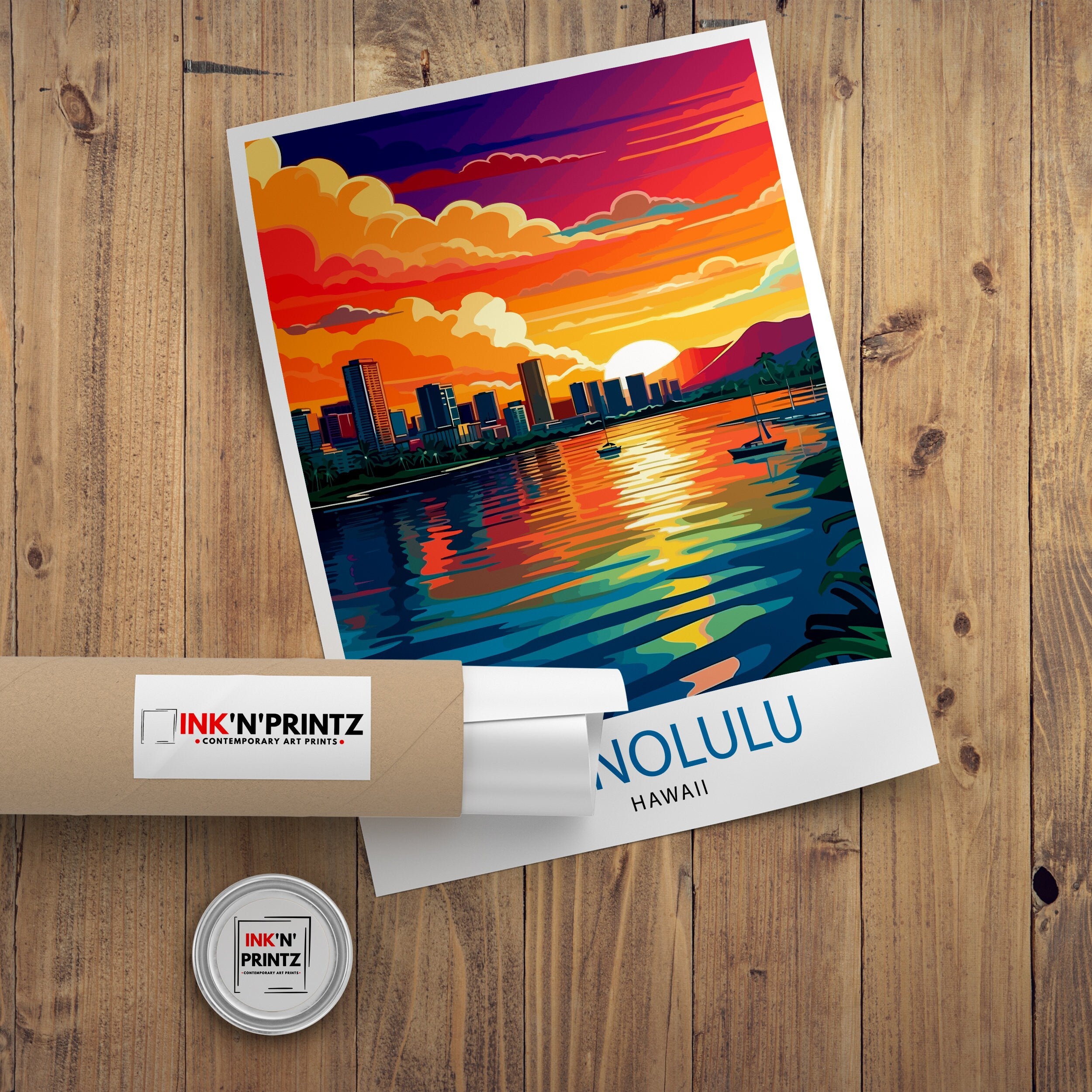 Honolulu, Hawaii Travel Print| Honolulu Wall Decor Honolulu Poster Hawaii Travel Prints Honolulu Art Print Honolulu Illustration Honolulu