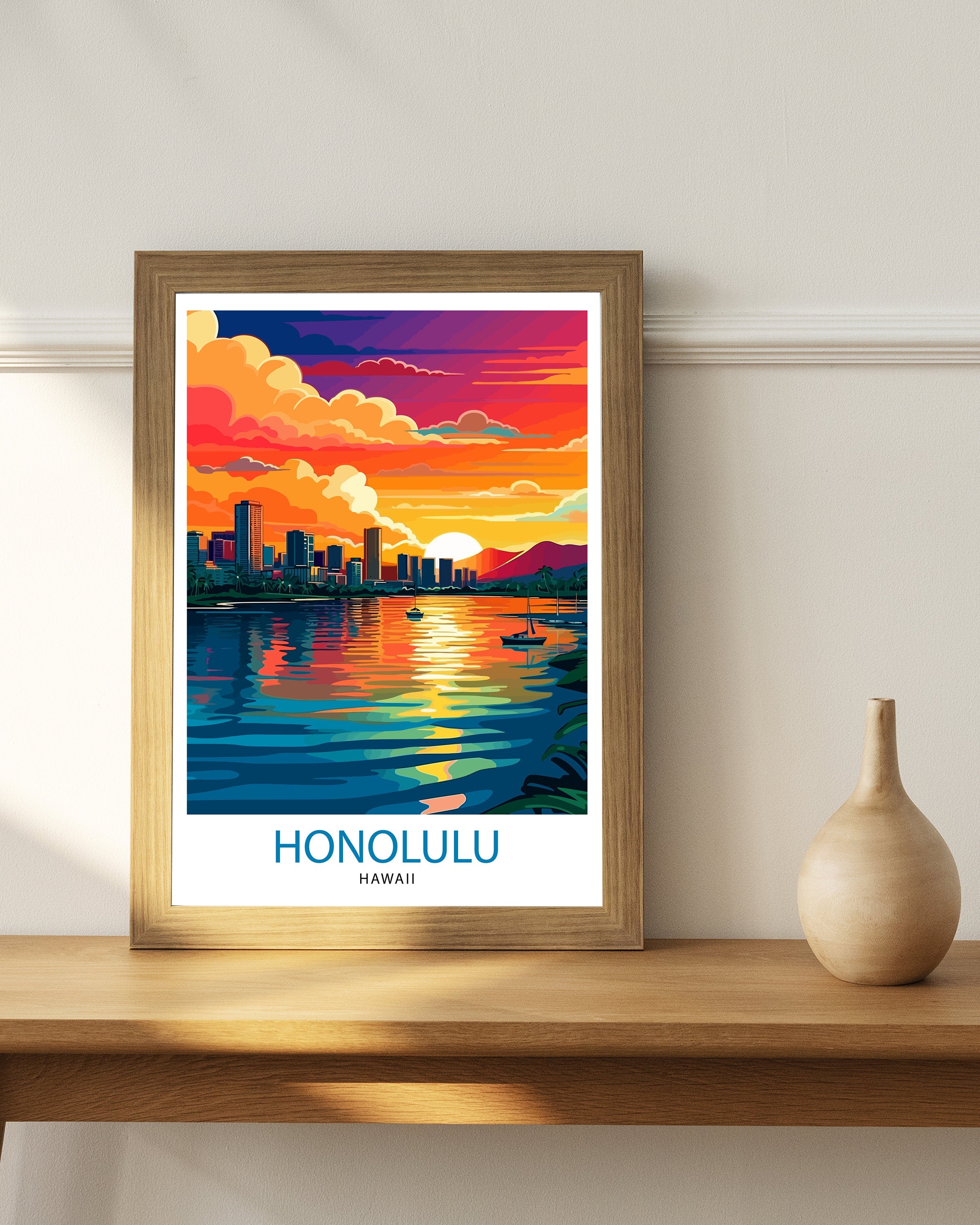 Honolulu, Hawaii Travel Print| Honolulu Wall Decor Honolulu Poster Hawaii Travel Prints Honolulu Art Print Honolulu Illustration Honolulu