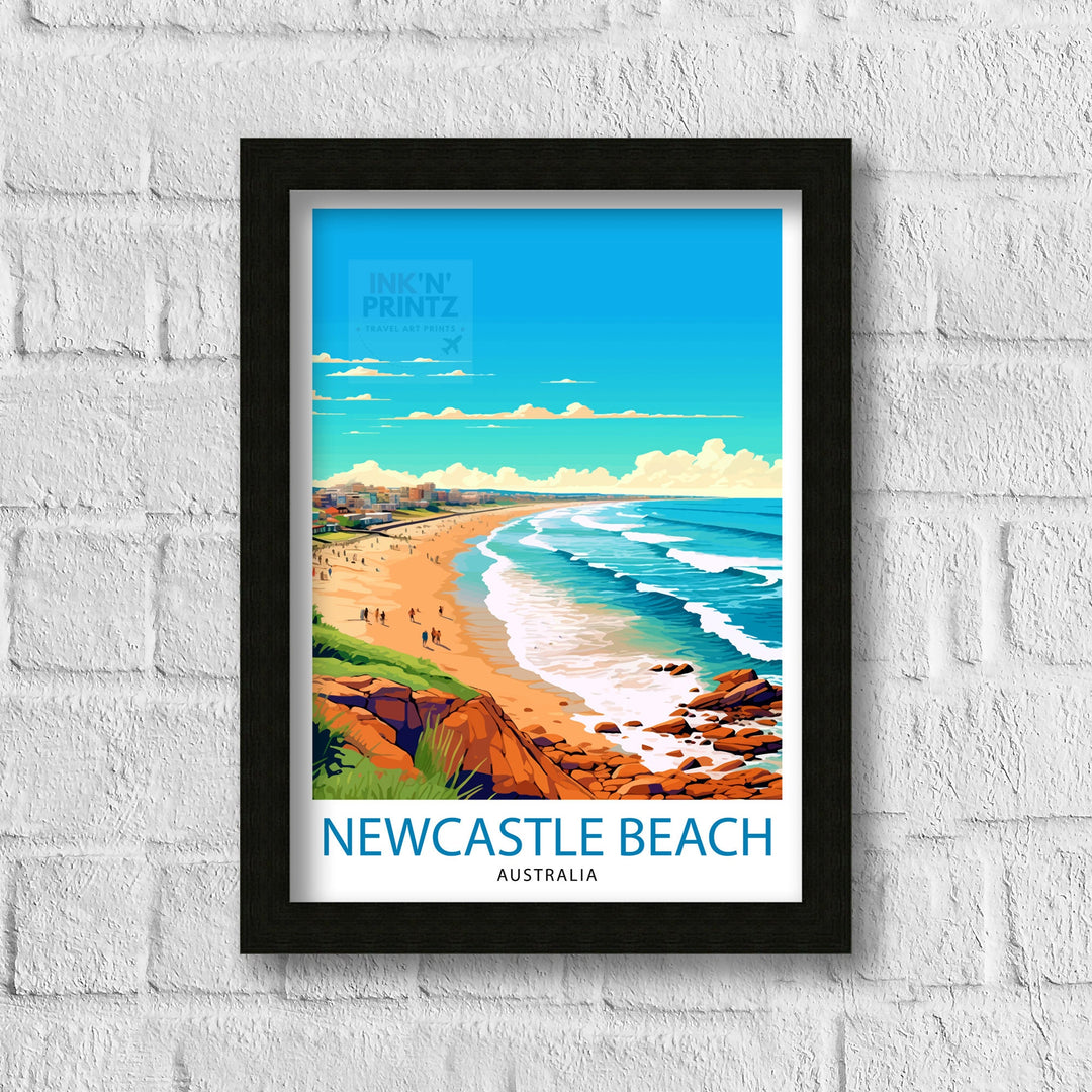 Newcastle Beach Australia Travel Poster Newcastle