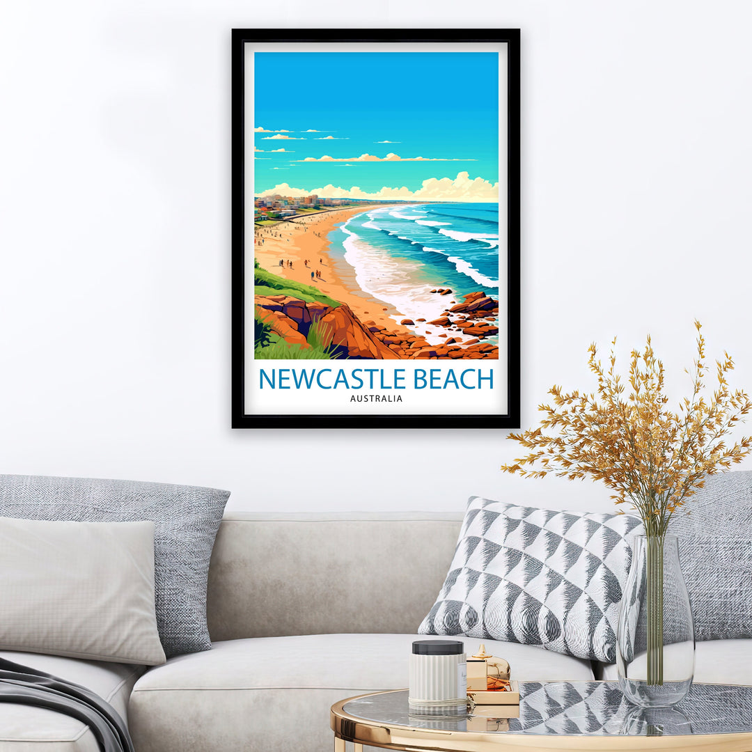 Newcastle Beach Australia Travel Poster Newcastle