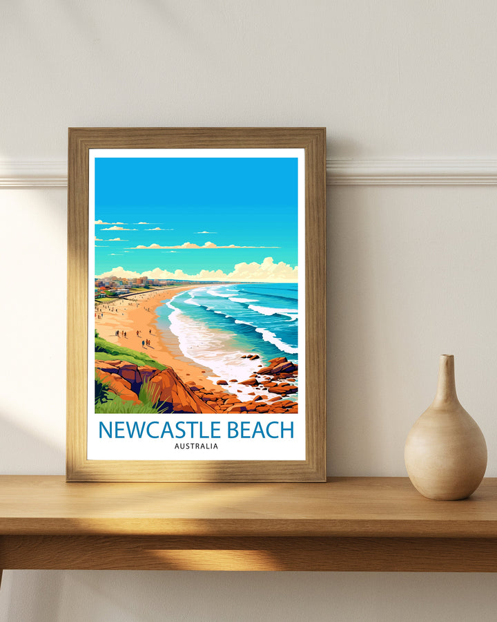 Newcastle Beach Australia Travel Poster Newcastle