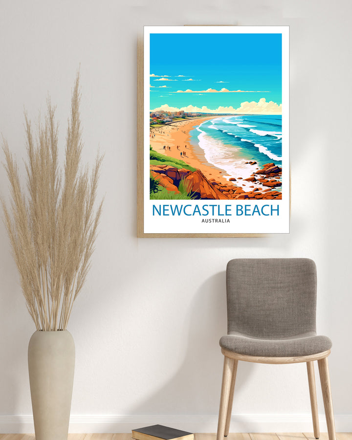 Newcastle Beach Australia Travel Poster Newcastle