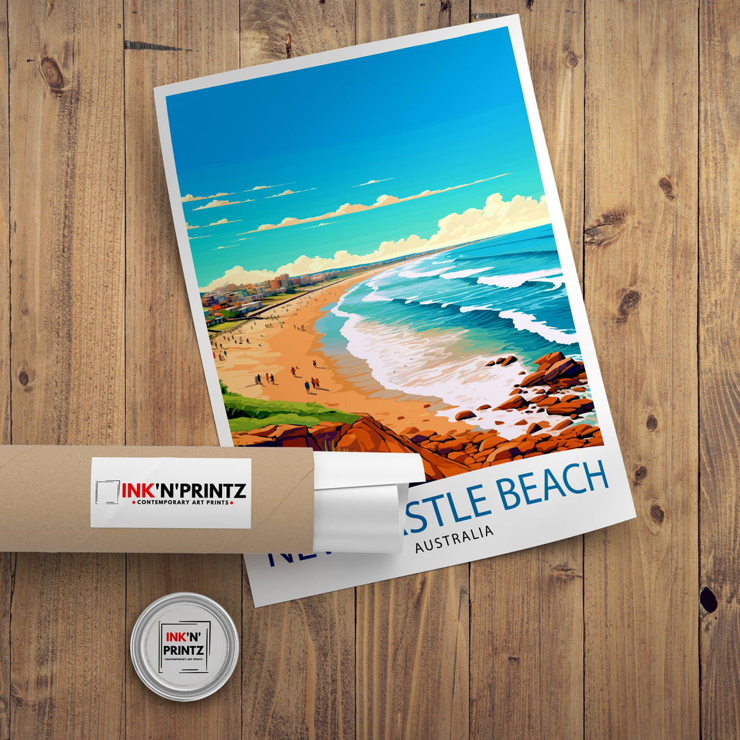 Newcastle Beach Australia Travel Poster Newcastle