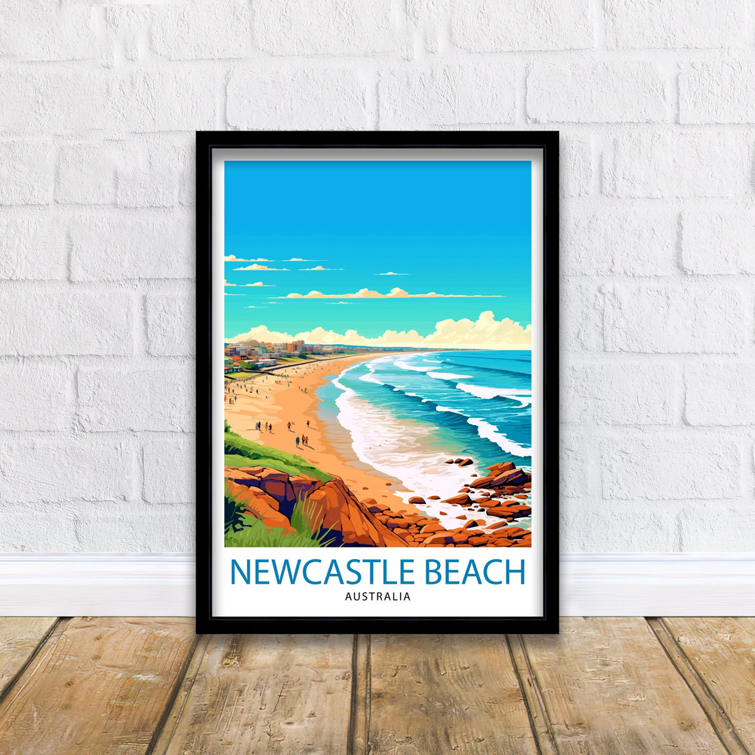 Newcastle Beach Australia Travel Poster Newcastle