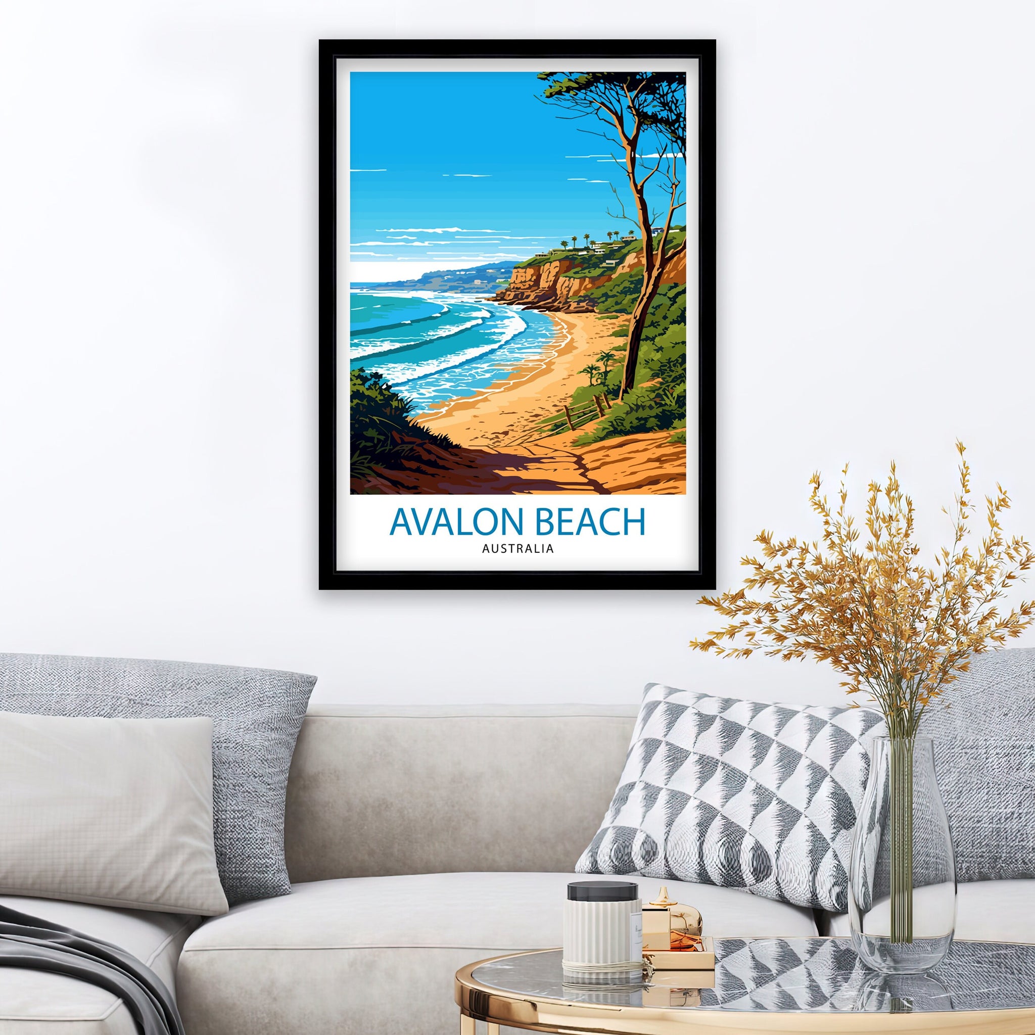 Avalon Beach Australia Travel Print Coastal Wall Decor Avalon Beach Poster Australian Beach Prints Beach Art Print Avalon Beach Illustration