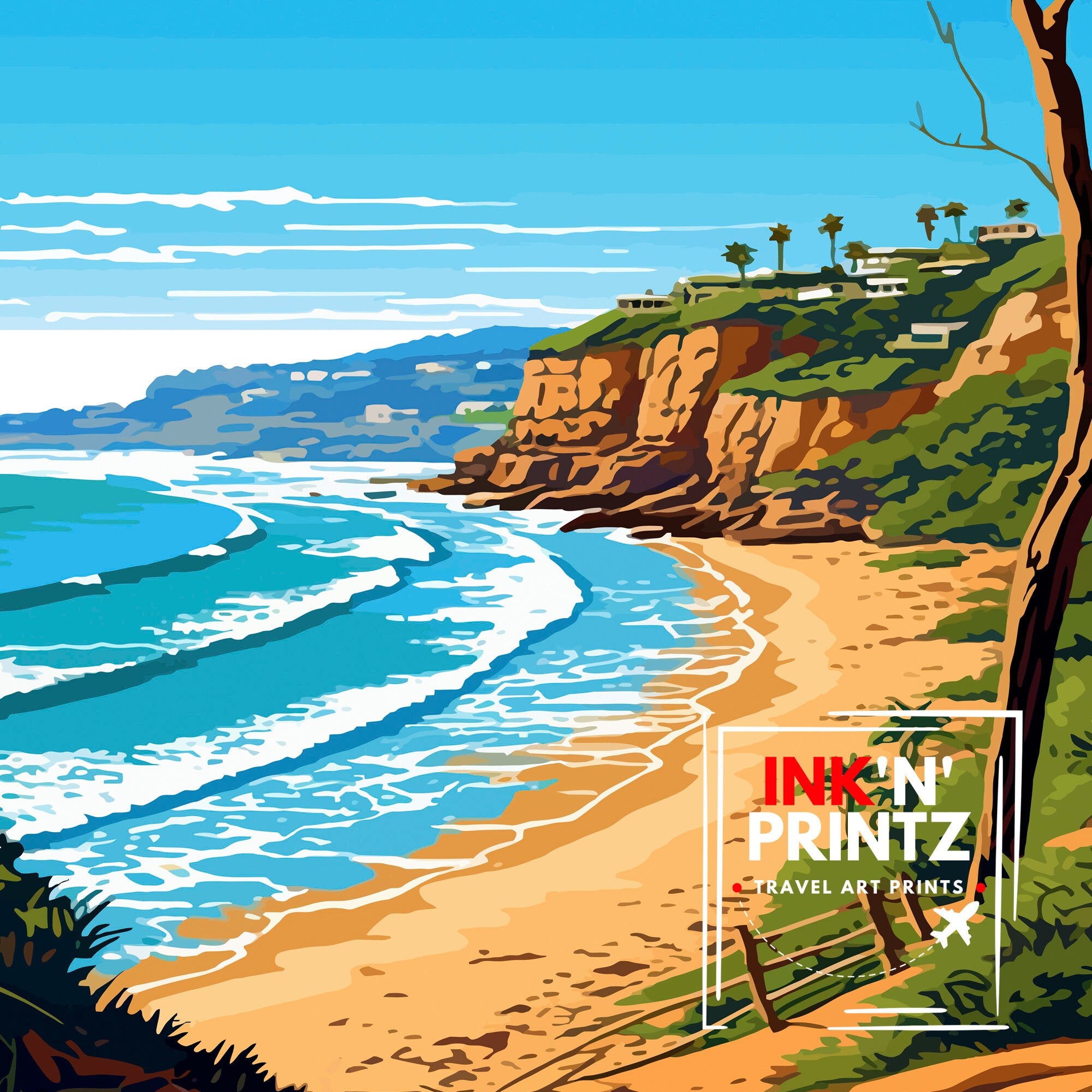 Avalon Beach Australia Travel Print Coastal Wall Decor Avalon Beach Poster Australian Beach Prints Beach Art Print Avalon Beach Illustration