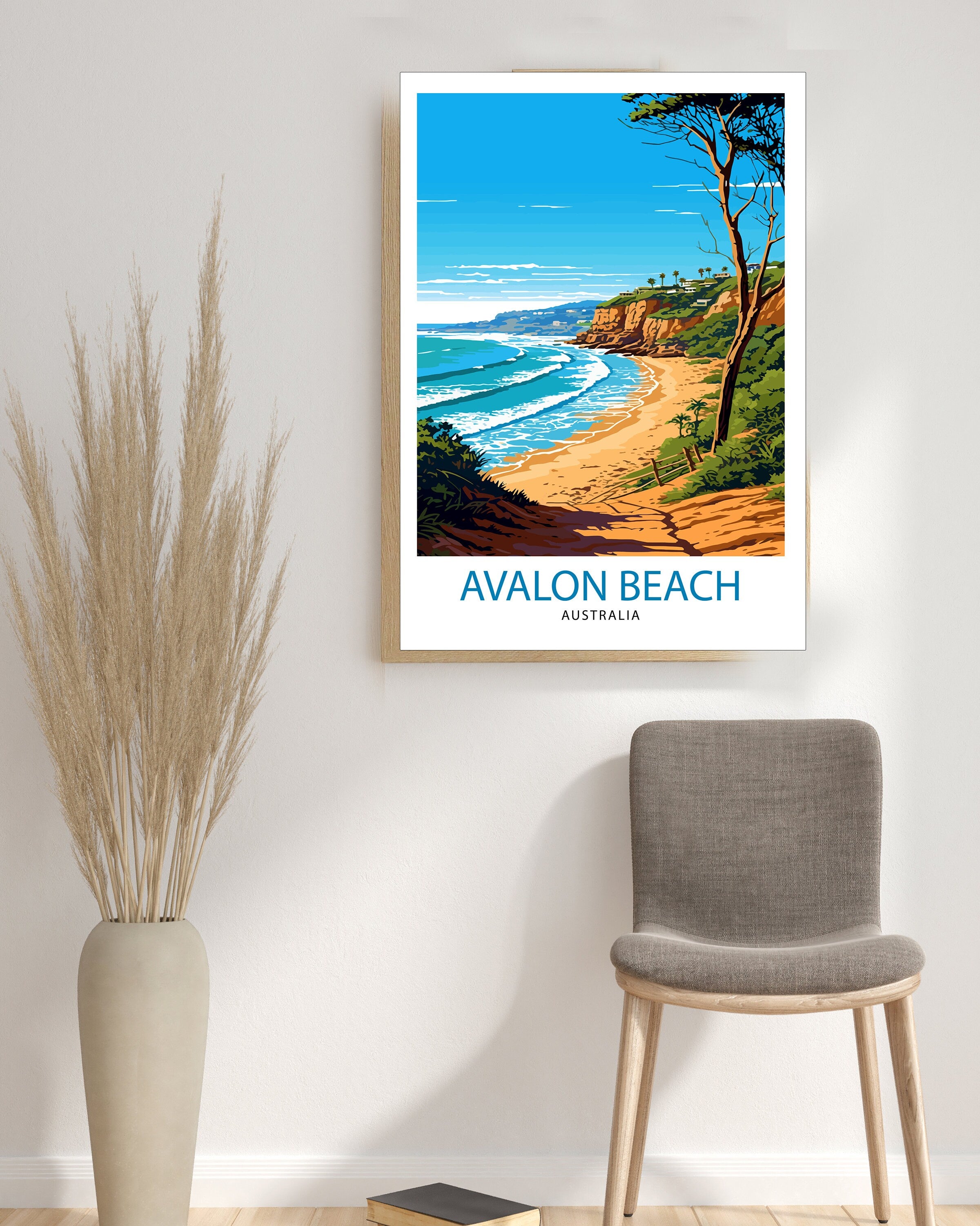 Avalon Beach Australia Travel Print Coastal Wall Decor Avalon Beach Poster Australian Beach Prints Beach Art Print Avalon Beach Illustration