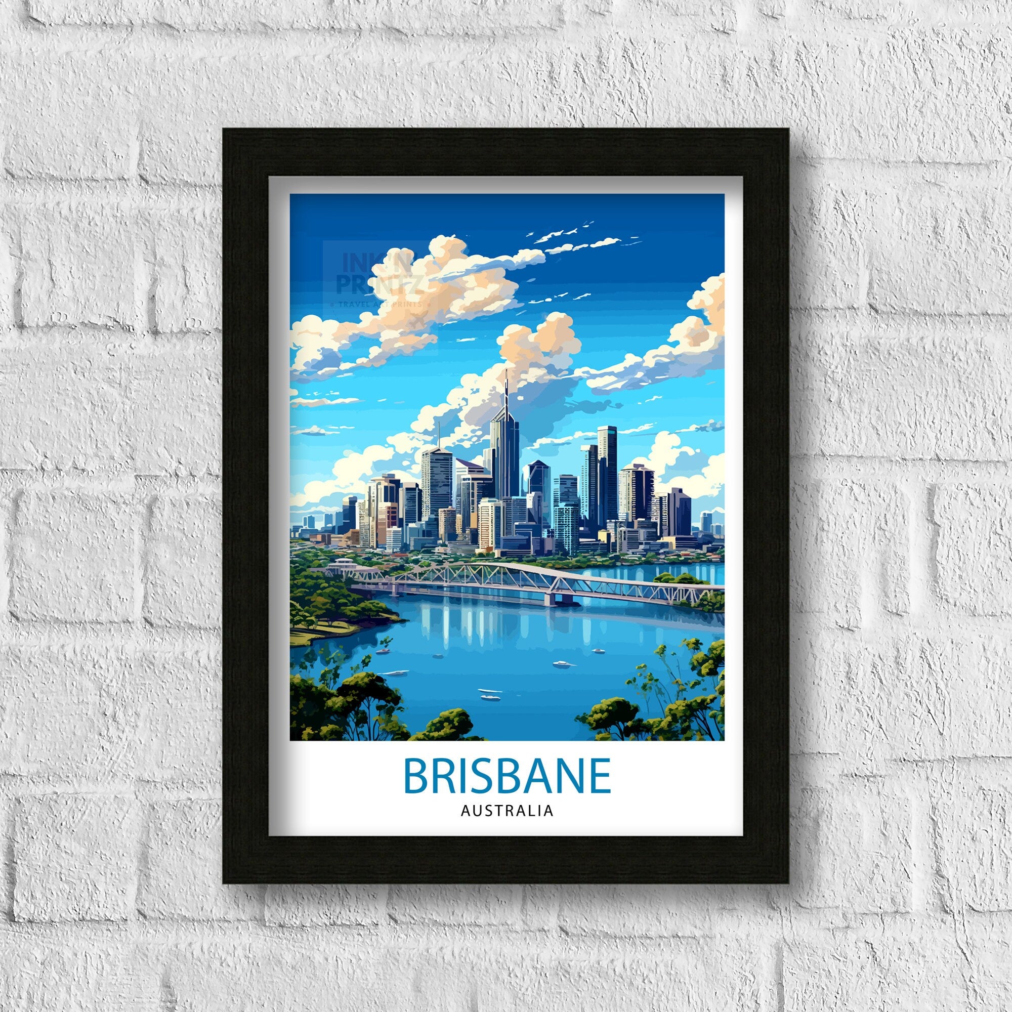 Brisbane Australia Travel Print Brisbane Wall Decor Brisbane Cityscape Poster Australia Travel Prints Brisbane Art Print Brisbane