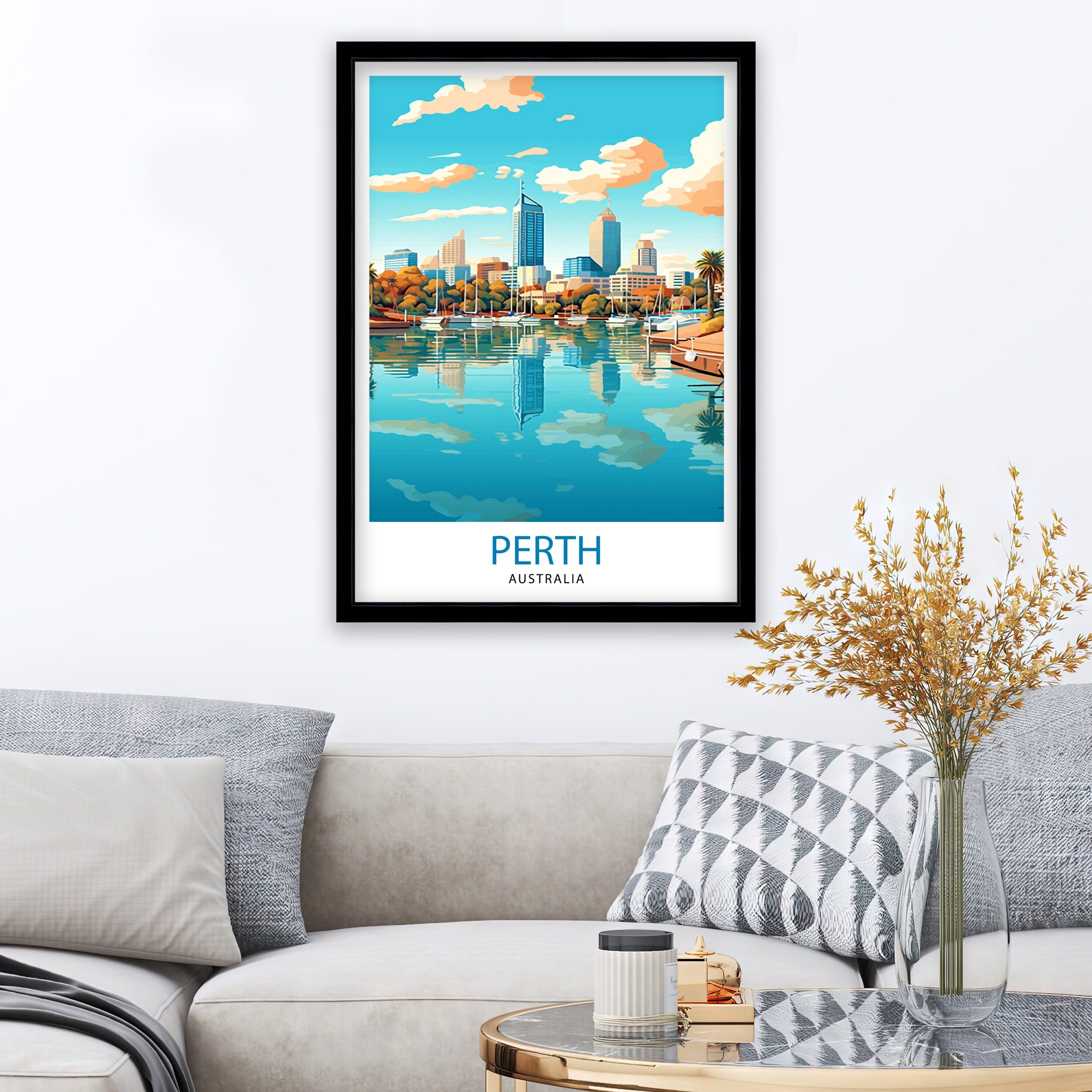 Perth Australia Travel Print Perth Wall Decor Perth Cityscape Poster Australia Travel Prints Perth Art Print Perth Illustration Perth Wall