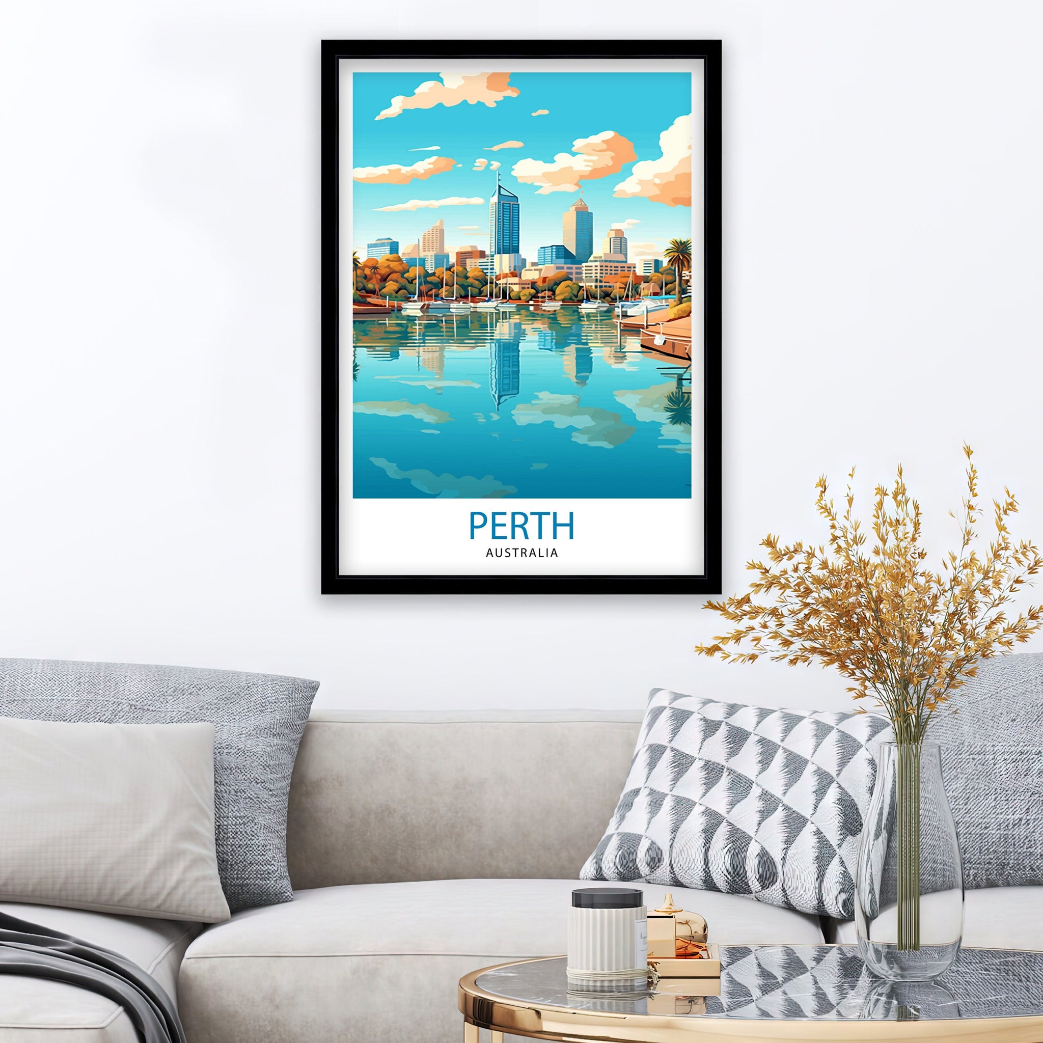 Perth Australia Travel Print Perth Wall Decor Perth Cityscape Poster Australia Travel Prints Perth Art Print Perth Illustration Perth Wall