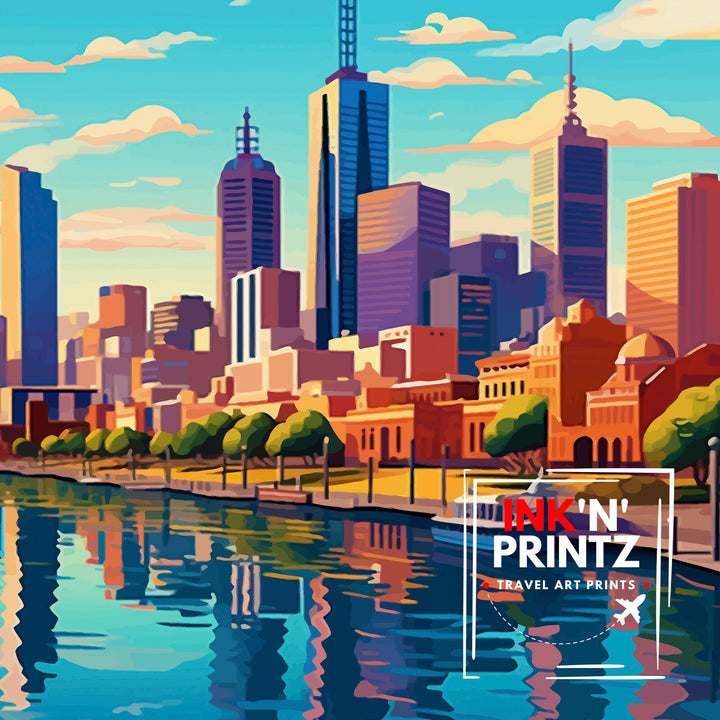 Melbourne Australia Travel Poster Melbourne Cityscape