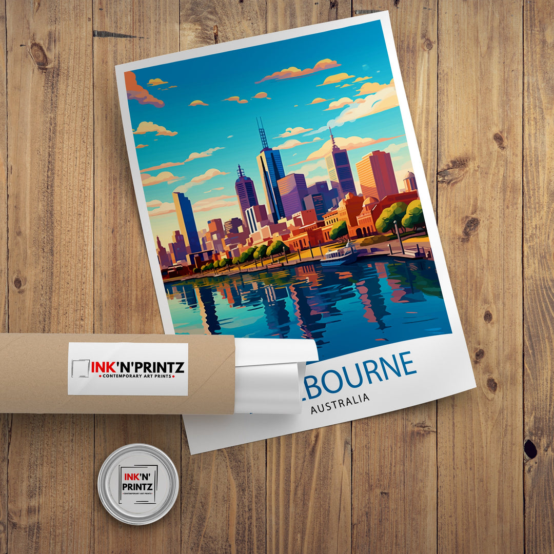 Melbourne Australia Travel Poster Melbourne Cityscape