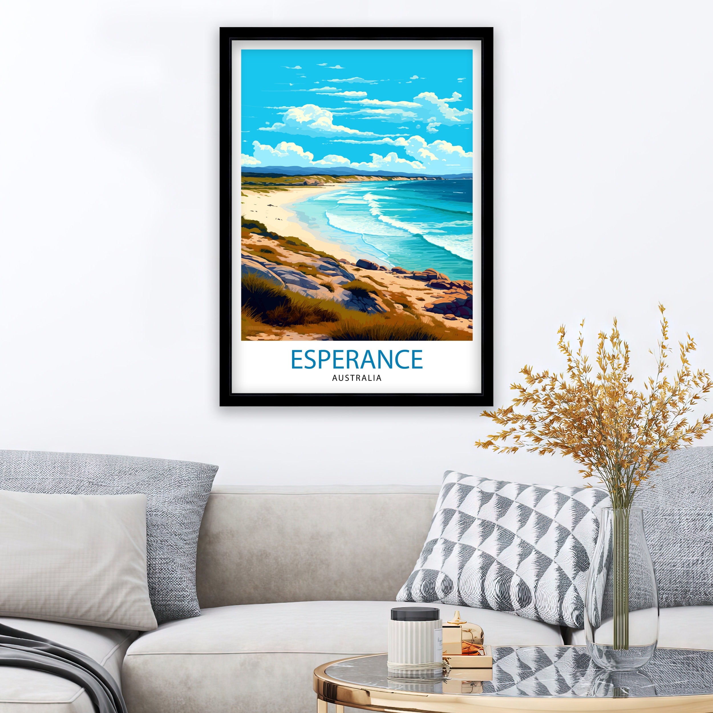 Esperance Australia Travel Print Coastal Wall Decor Esperance Beach Poster Australian Travel Prints Nature Art Print Beach Illustration