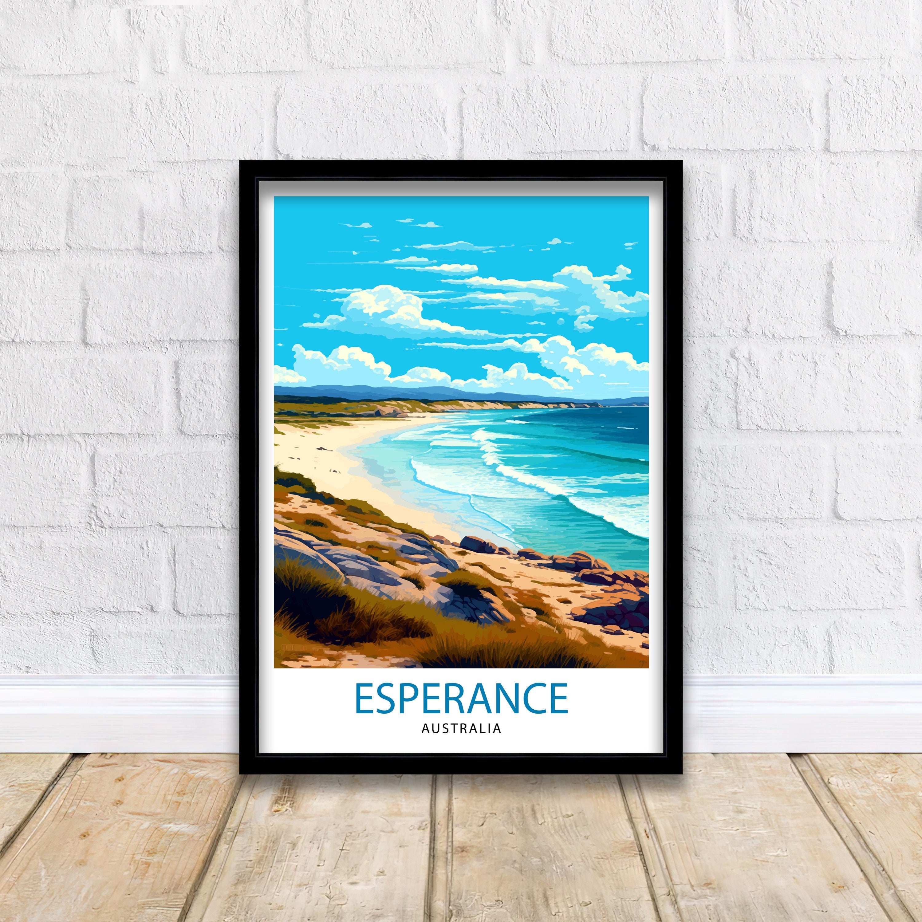 Esperance Australia Travel Print Coastal Wall Decor Esperance Beach Poster Australian Travel Prints Nature Art Print Beach Illustration
