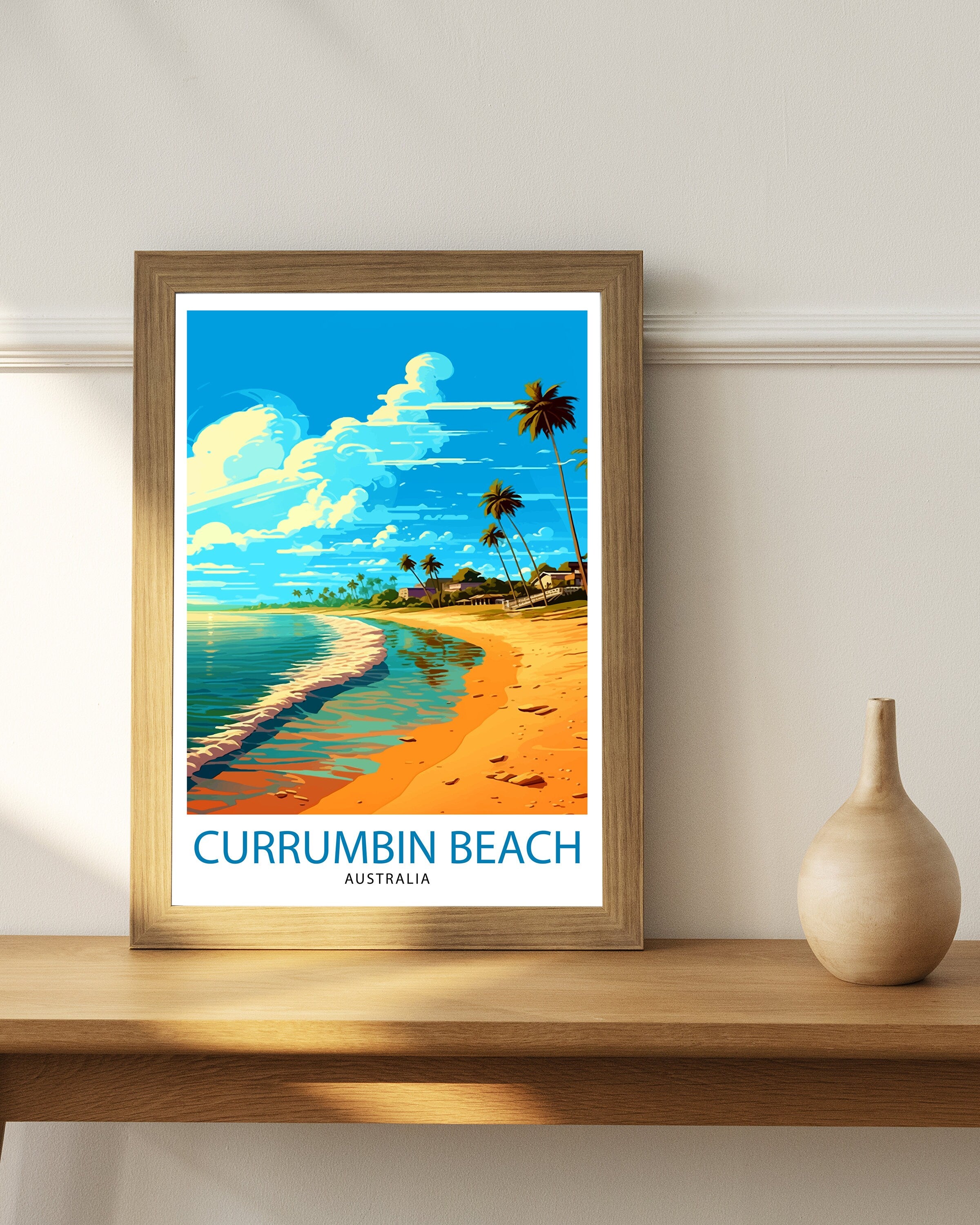 Currimbin Beach Travel Print Coastal Wall Decor Beach Poster Australian Beach Prints Currimbin Beach Art Print Beach Illustration Currimbin