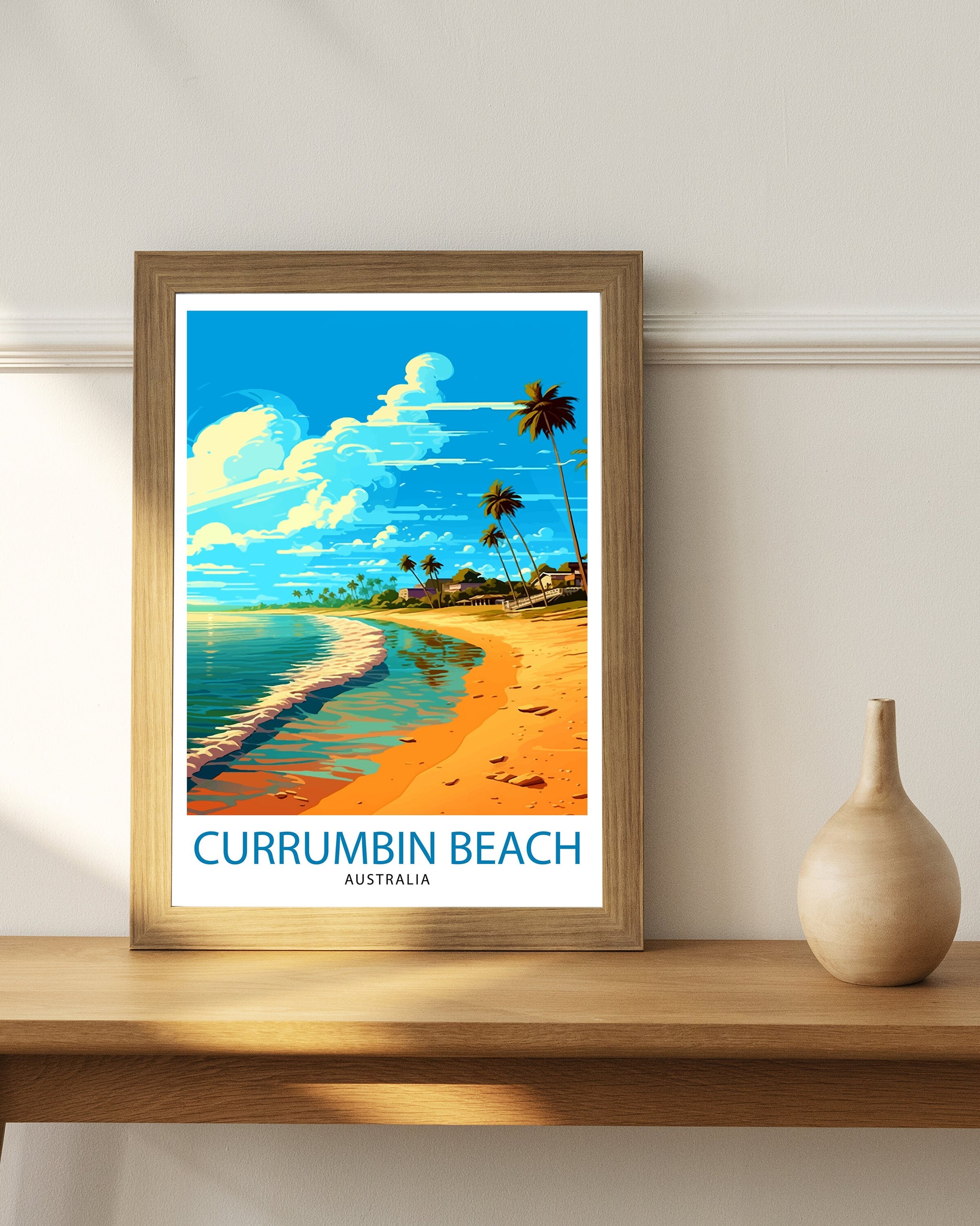 Currimbin Beach Travel Print Coastal Wall Decor Beach Poster Australian Beach Prints Currimbin Beach Art Print Beach Illustration Currimbin