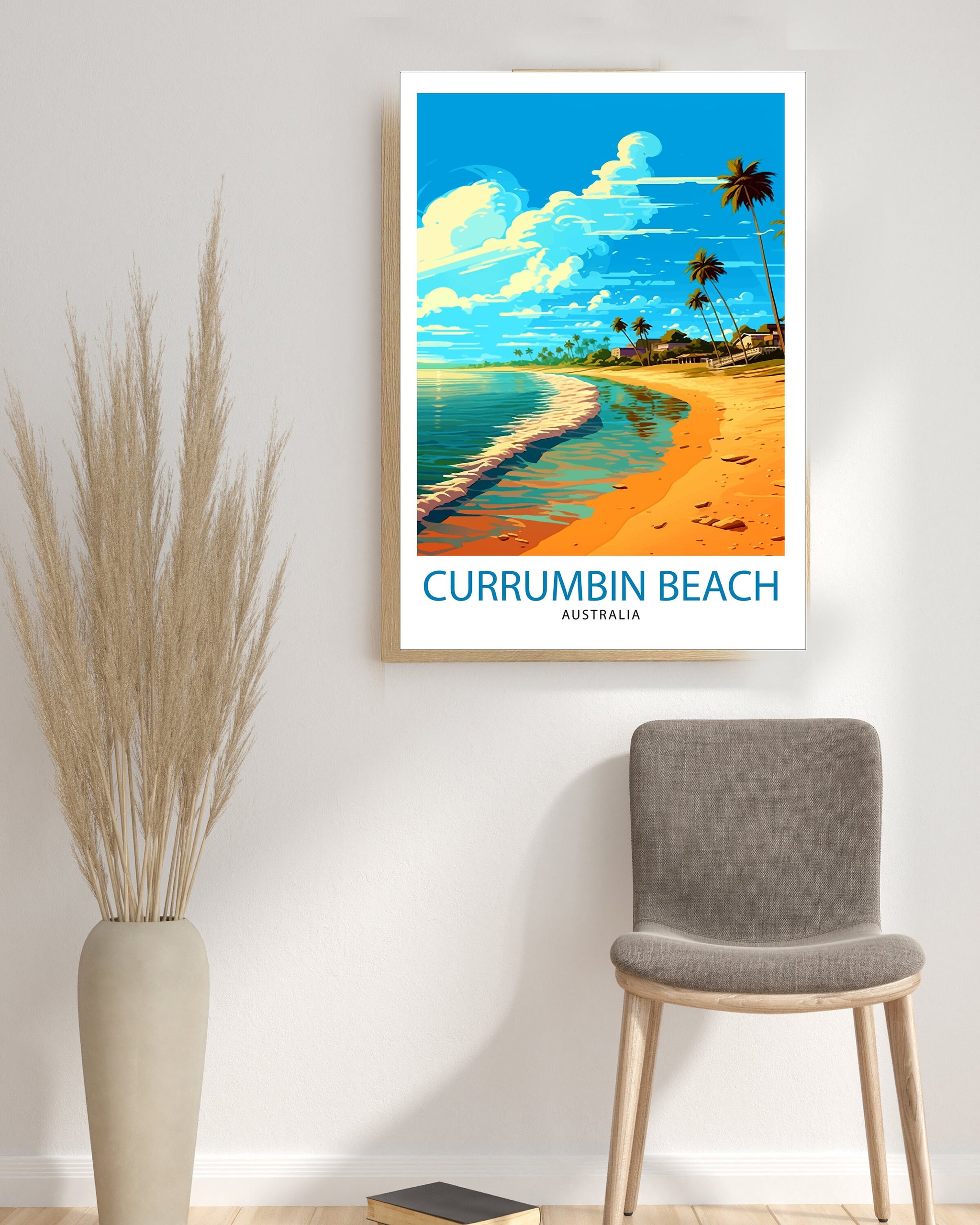 Currimbin Beach Travel Print Coastal Wall Decor Beach Poster Australian Beach Prints Currimbin Beach Art Print Beach Illustration Currimbin