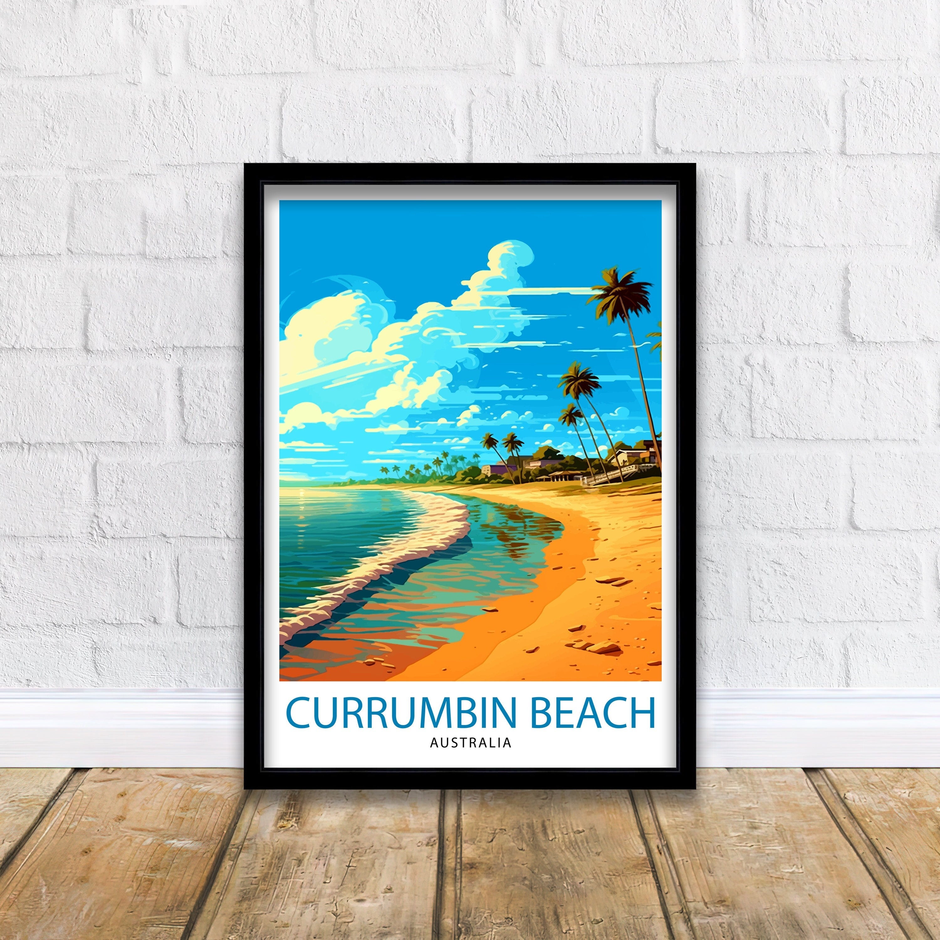 Currimbin Beach Travel Print Coastal Wall Decor Beach Poster Australian Beach Prints Currimbin Beach Art Print Beach Illustration Currimbin