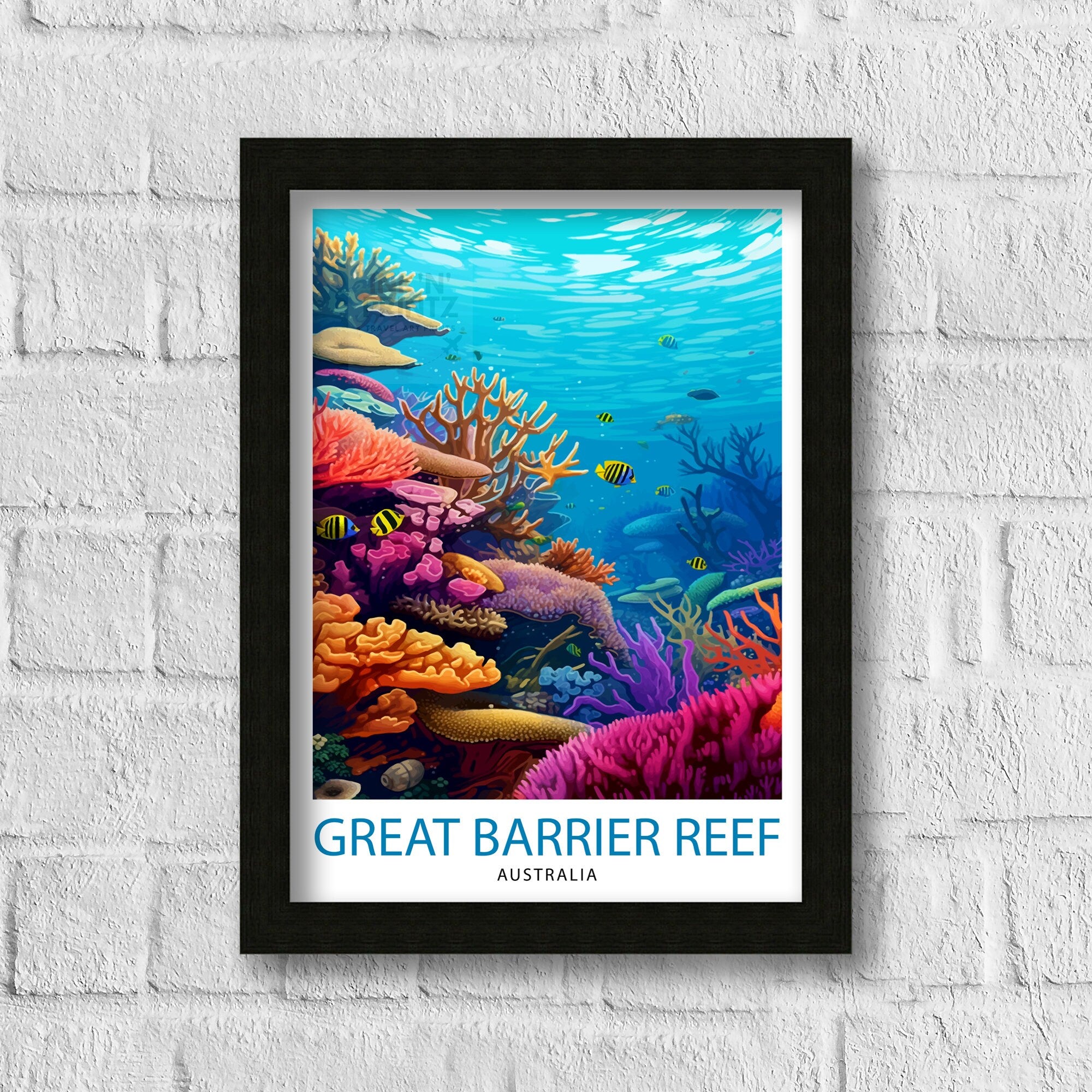 Great Barrier Reef Print | Australia Travel Poster, Marine Life Wall Art