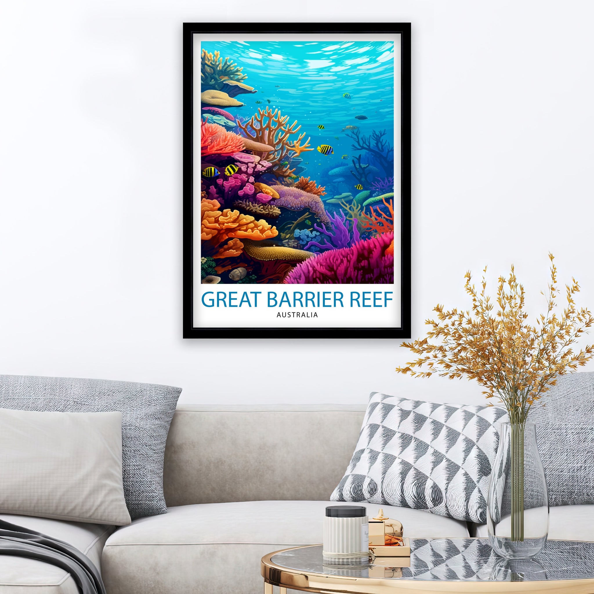 Great Barrier Reef Print | Australia Travel Poster, Marine Life Wall Art