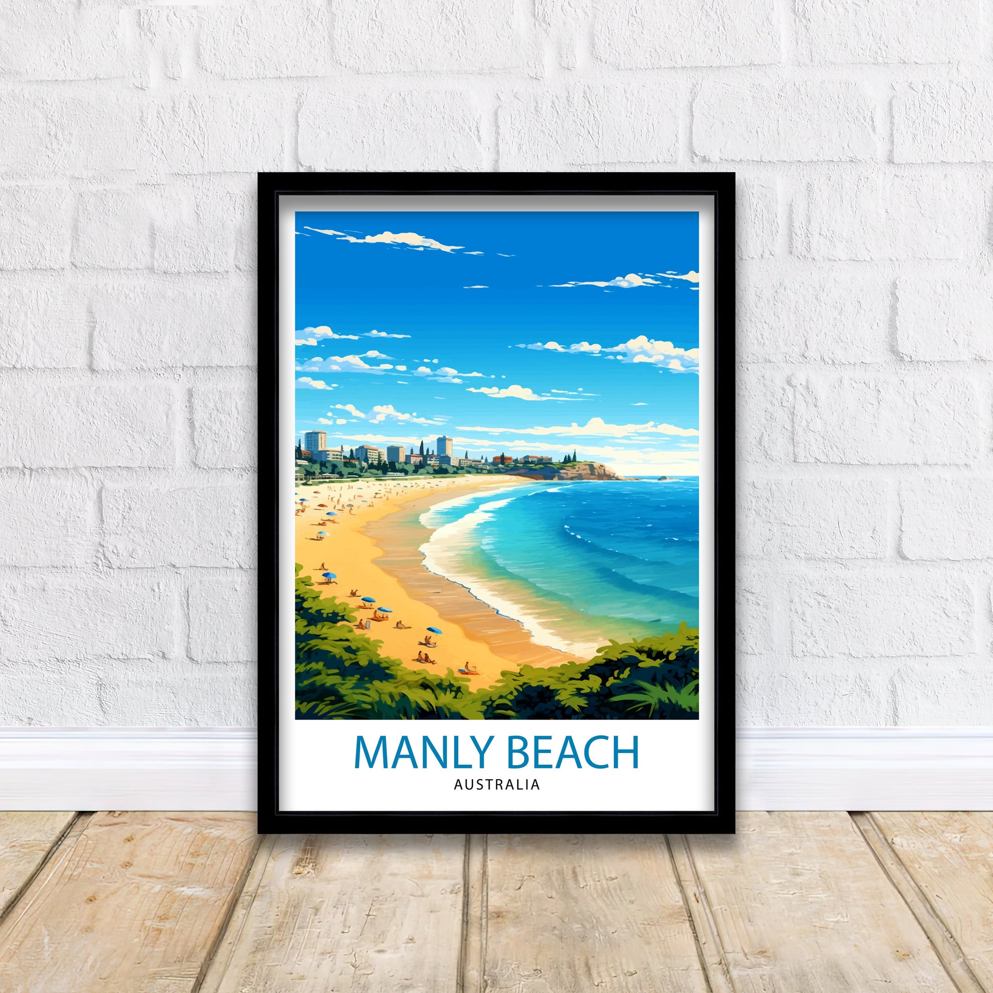 Manly Beach Australia Travel Print Beach Wall Decor Manly Beach Poster Australian Travel Prints Coastal Art Print Manly Beach Illustration