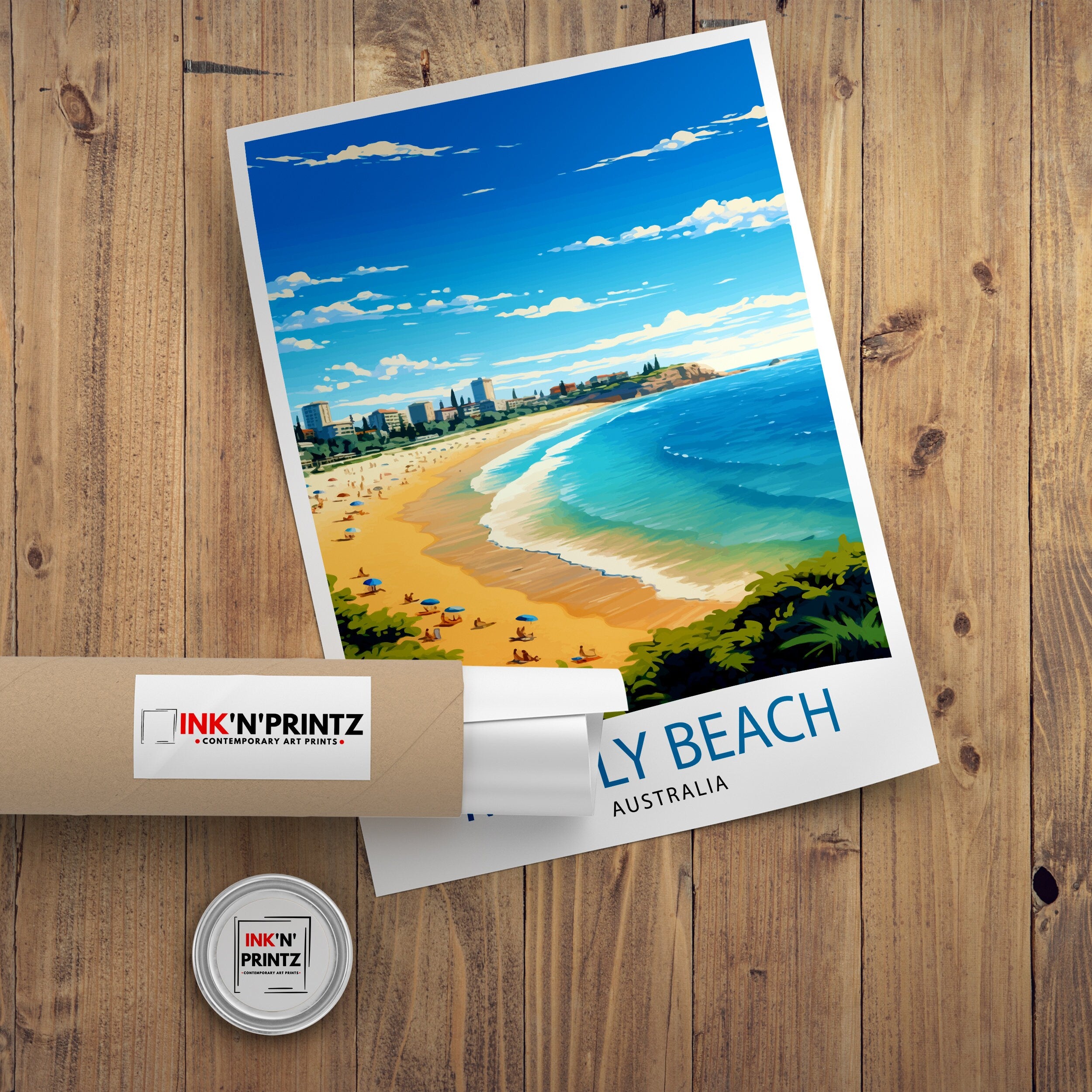 Manly Beach Australia Travel Print Beach Wall Decor Manly Beach Poster Australian Travel Prints Coastal Art Print Manly Beach Illustration