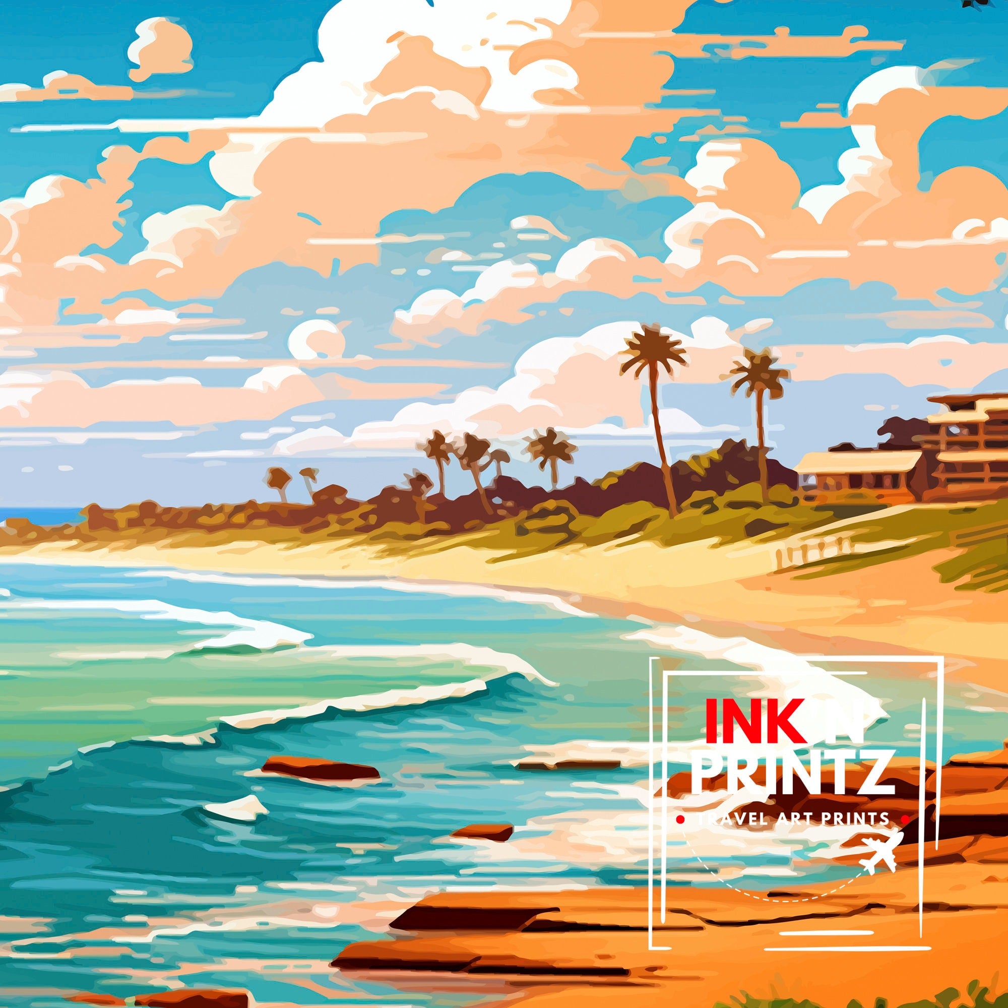 Sunshine Coast Australia Travel Print Coastal Wall Decor Sunshine Coast Poster Australian Travel Prints Beach Art Print Coastal Illustration