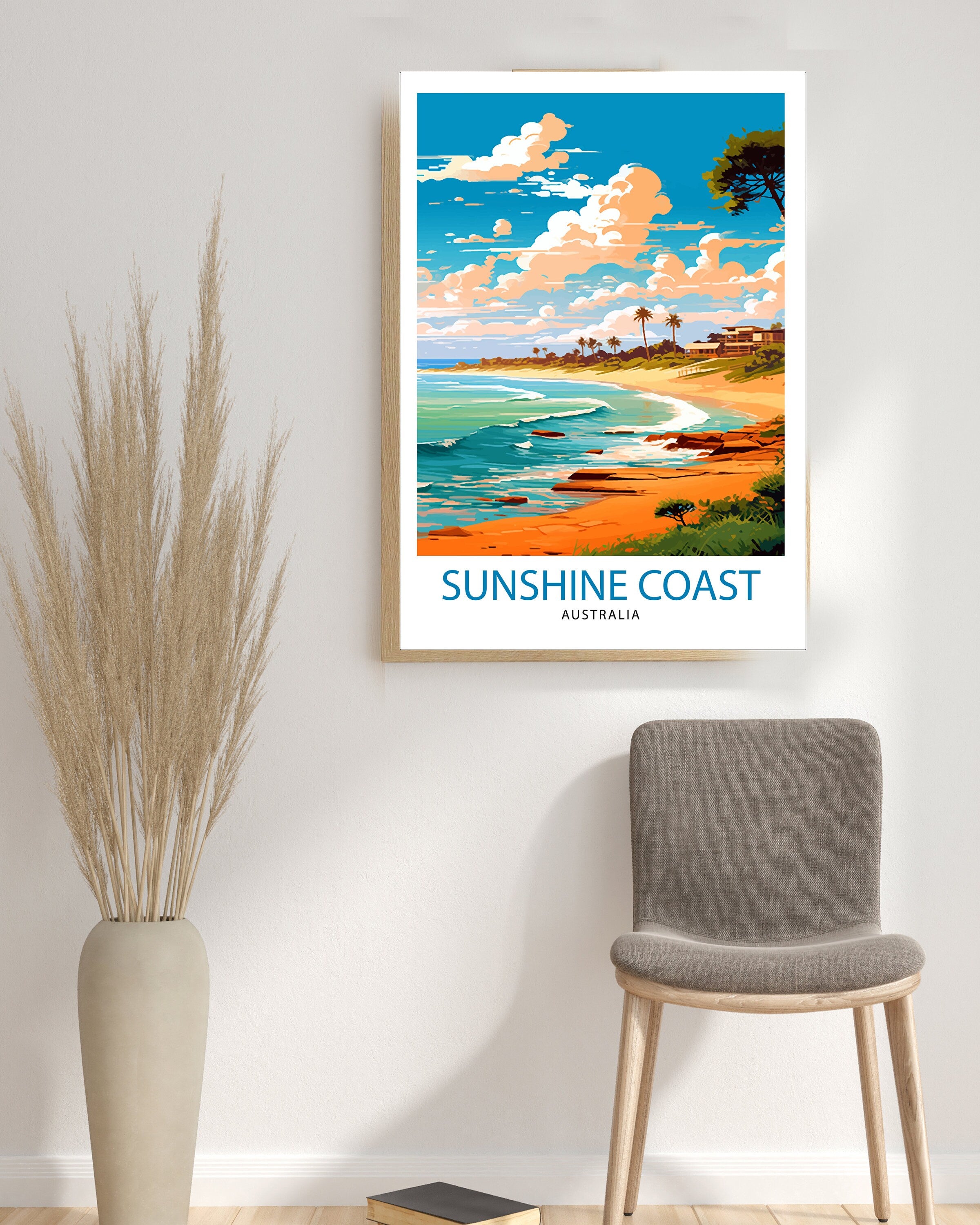 Sunshine Coast Australia Travel Print Coastal Wall Decor Sunshine Coast Poster Australian Travel Prints Beach Art Print Coastal Illustration