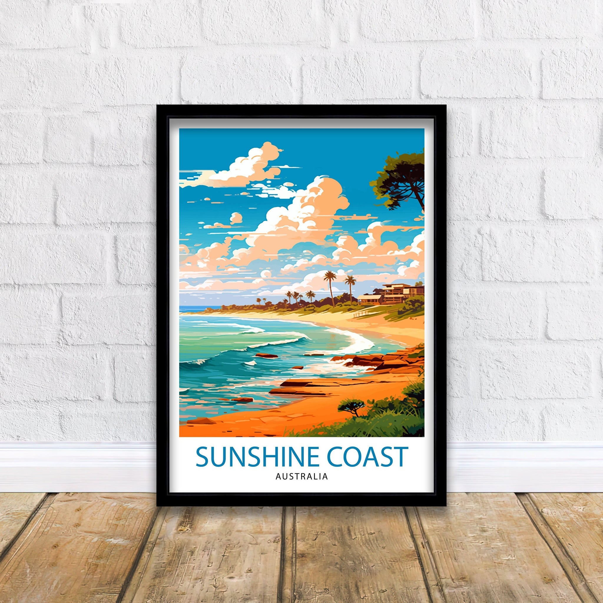Sunshine Coast Australia Travel Print Coastal Wall Decor Sunshine Coast Poster Australian Travel Prints Beach Art Print Coastal Illustration