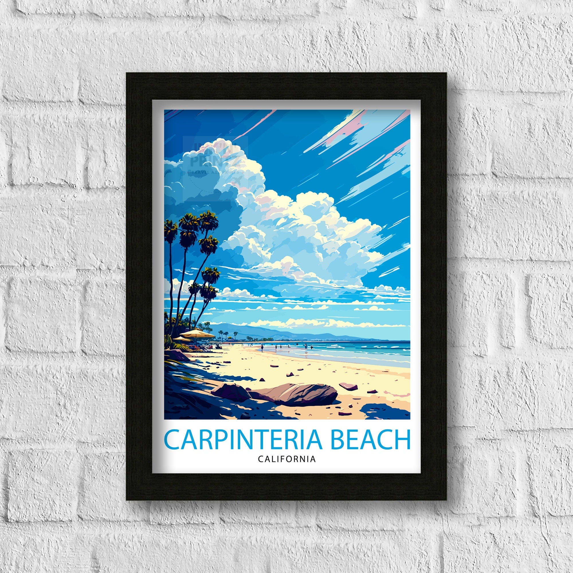 Carpinteria Beach California Travel Print| Carpinteria Wall Art Home Living Decor California Illustration Travel Poster Gift Beach House