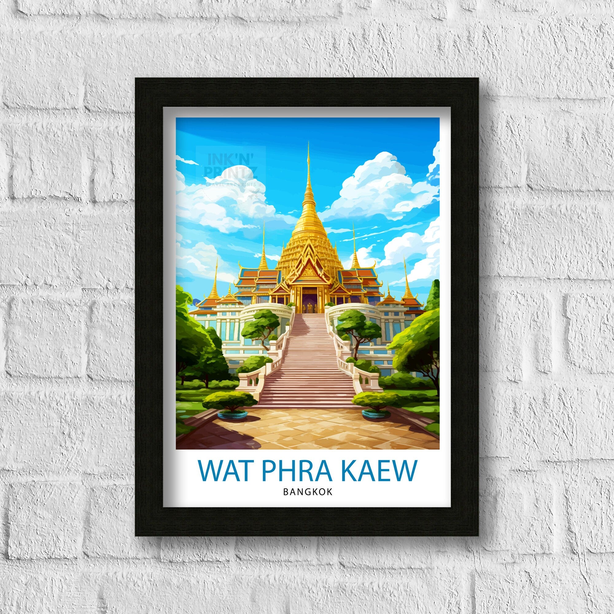 Wat Phra Kaew Thailand Travel Print Thai Temple Wall Decor Bangkok Landmark Poster Thailand Travel Prints Wat Phra Kaew Art Print Thai