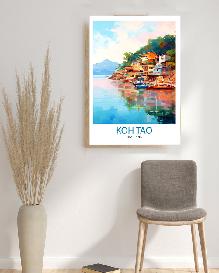 Koh Tao Thailand Travel Poster Tropical Island Decor Koh Tao Poster Thailand Travel Posters Beach Art Poster Island Illustration Koh Tao Wall