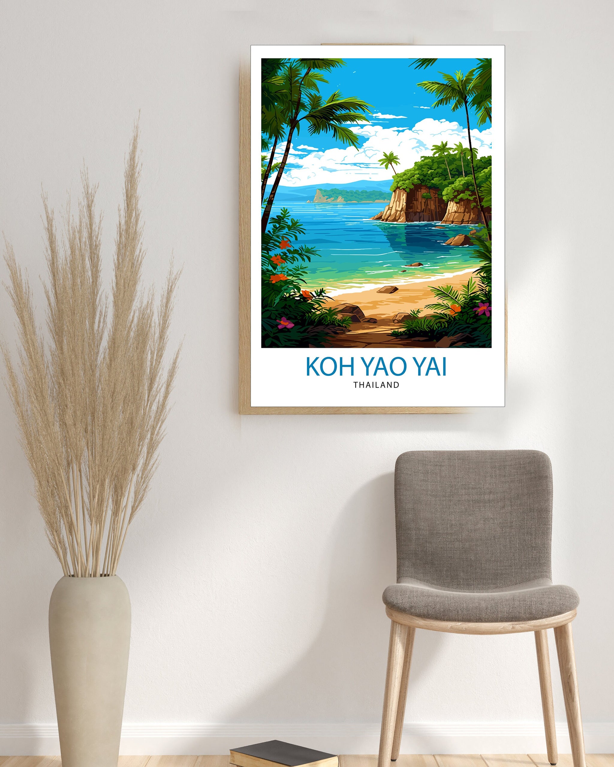 Koh Yao Yai Thailand Travel Print Tropical Wall Decor Koh Yao Yai Island Poster Thailand Travel Prints Beach Art Print Island Illustration