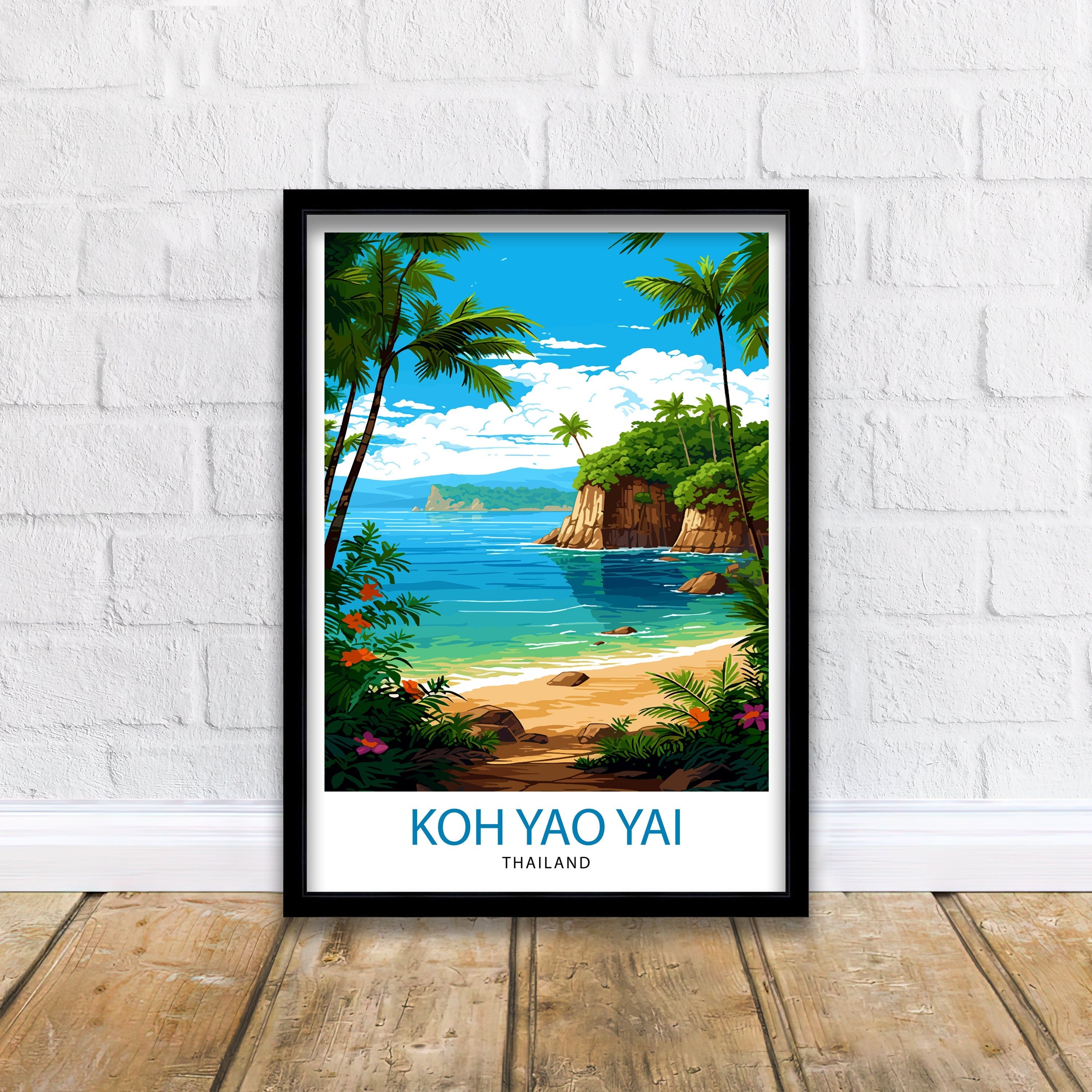 Koh Yao Yai Thailand Travel Print Tropical Wall Decor Koh Yao Yai Island Poster Thailand Travel Prints Beach Art Print Island Illustration