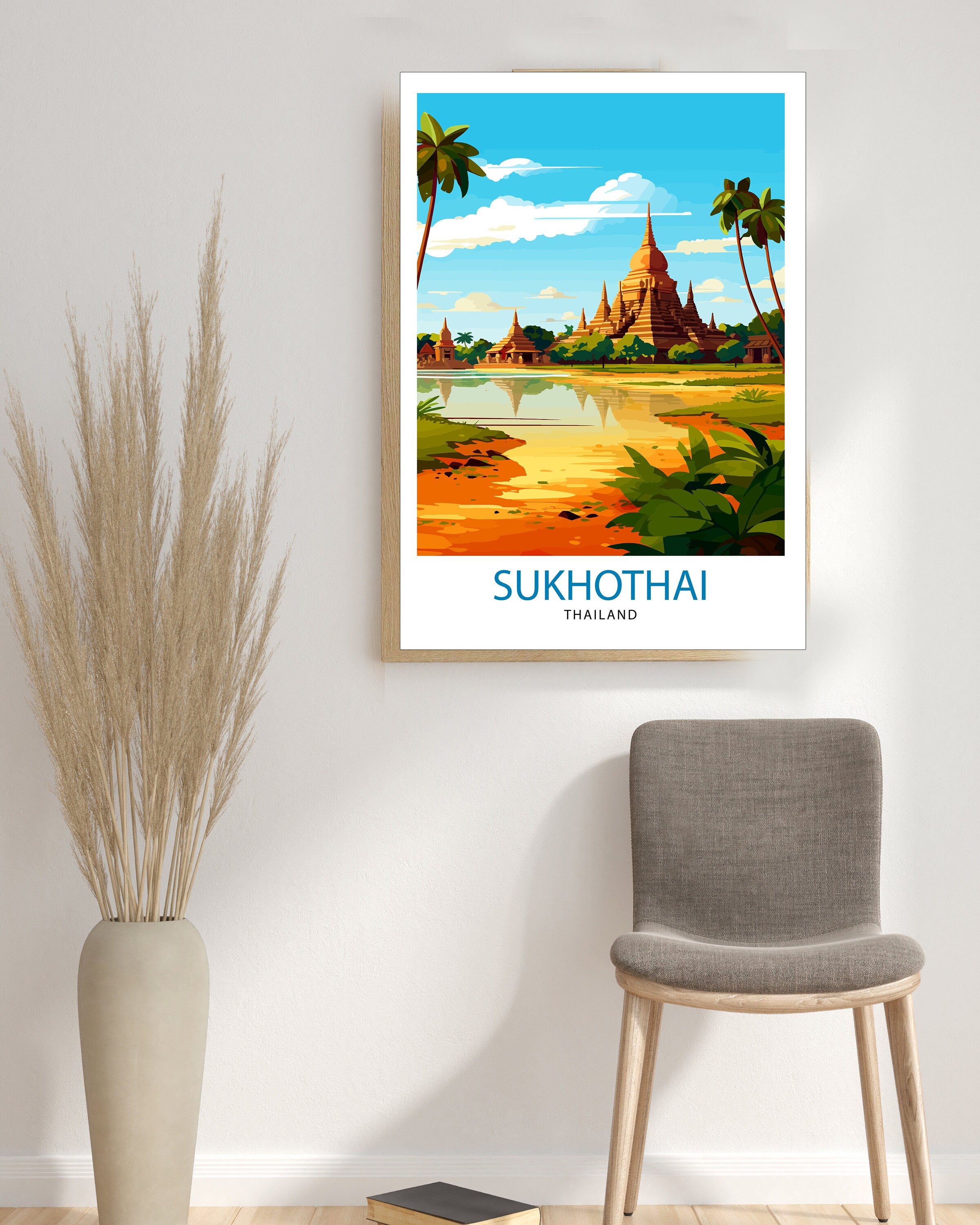 Sukhothai Thailand Travel Print Sukhothai Wall Decor Sukhothai Poster Thailand Travel Prints Sukhothai Art Print Sukhothai Illustration