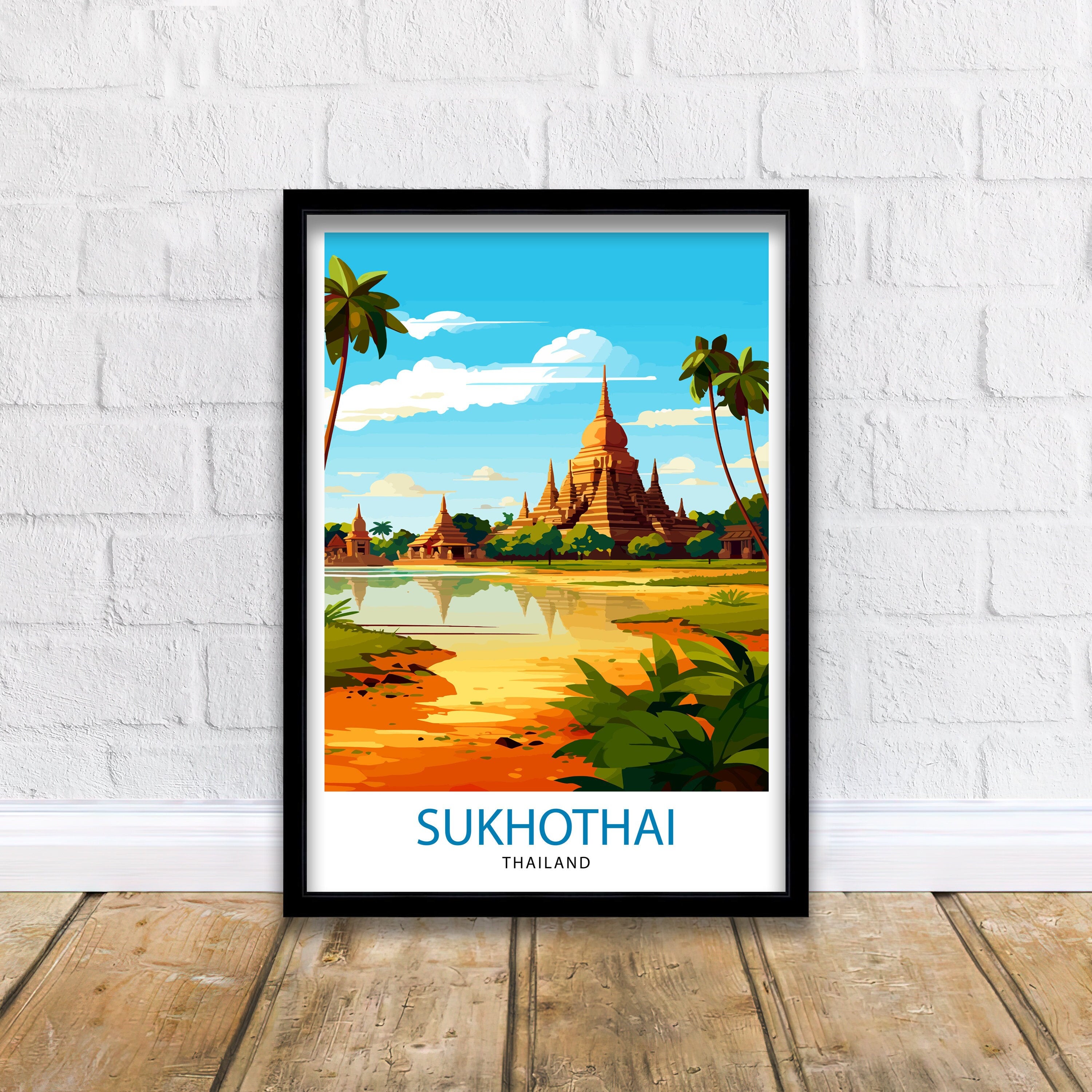 Sukhothai Thailand Travel Print Sukhothai Wall Decor Sukhothai Poster Thailand Travel Prints Sukhothai Art Print Sukhothai Illustration