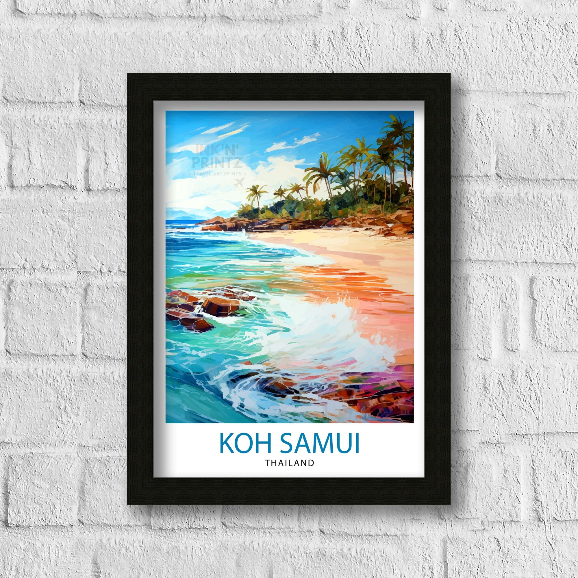 Koh Samui Thailand Travel Print Tropical Wall Decor Koh Samui Poster Thailand Travel Prints Beach Art Print Island Illustration Koh Samui