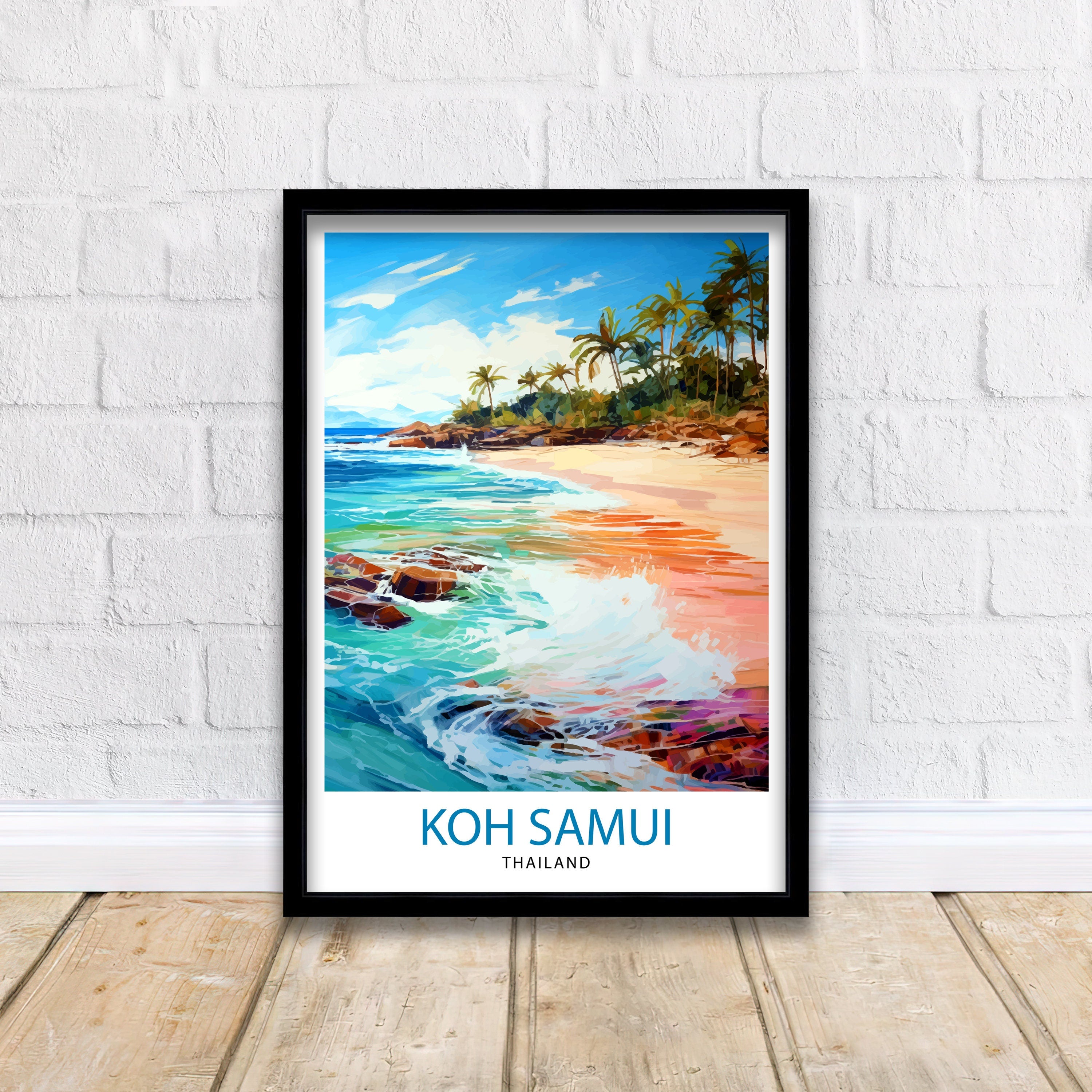 Koh Samui Thailand Travel Print Tropical Wall Decor Koh Samui Poster Thailand Travel Prints Beach Art Print Island Illustration Koh Samui