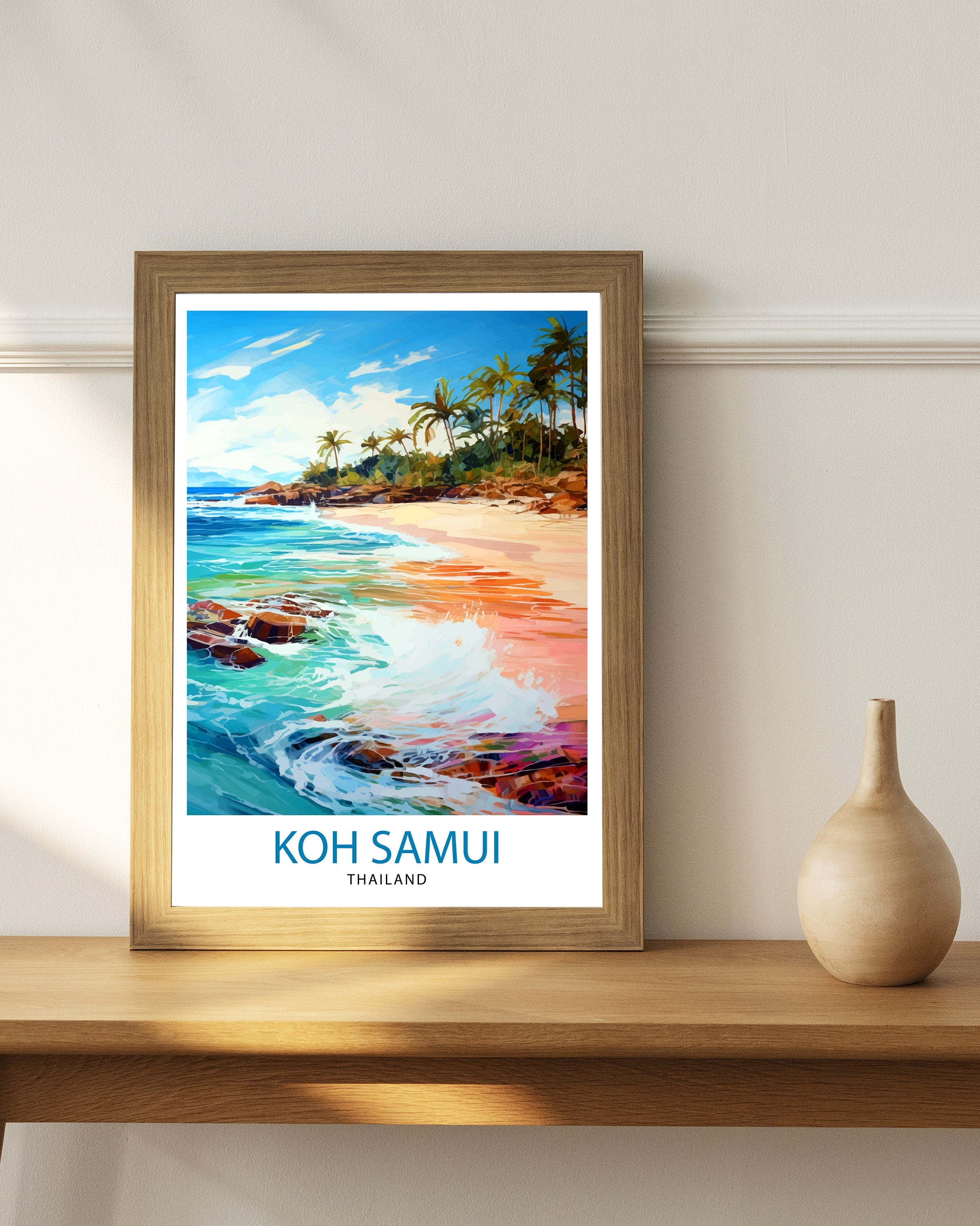 Koh Samui Thailand Travel Print Tropical Wall Decor Koh Samui Poster Thailand Travel Prints Beach Art Print Island Illustration Koh Samui