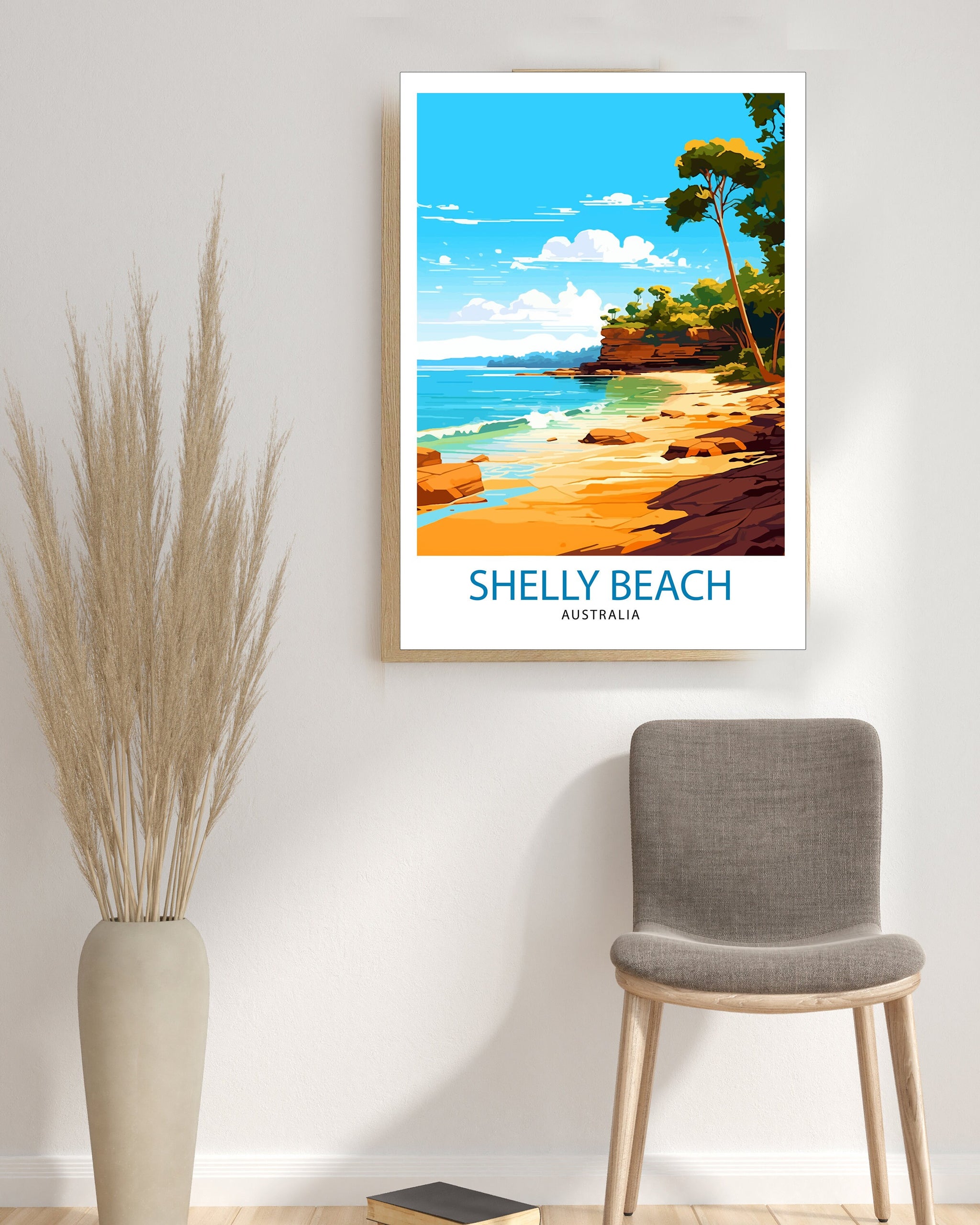 Shelly Beach Australia Travel Print Coastal Wall Decor Shelly Beach Poster Australian Beach Prints Beach Art Print Shelly Beach Illustration