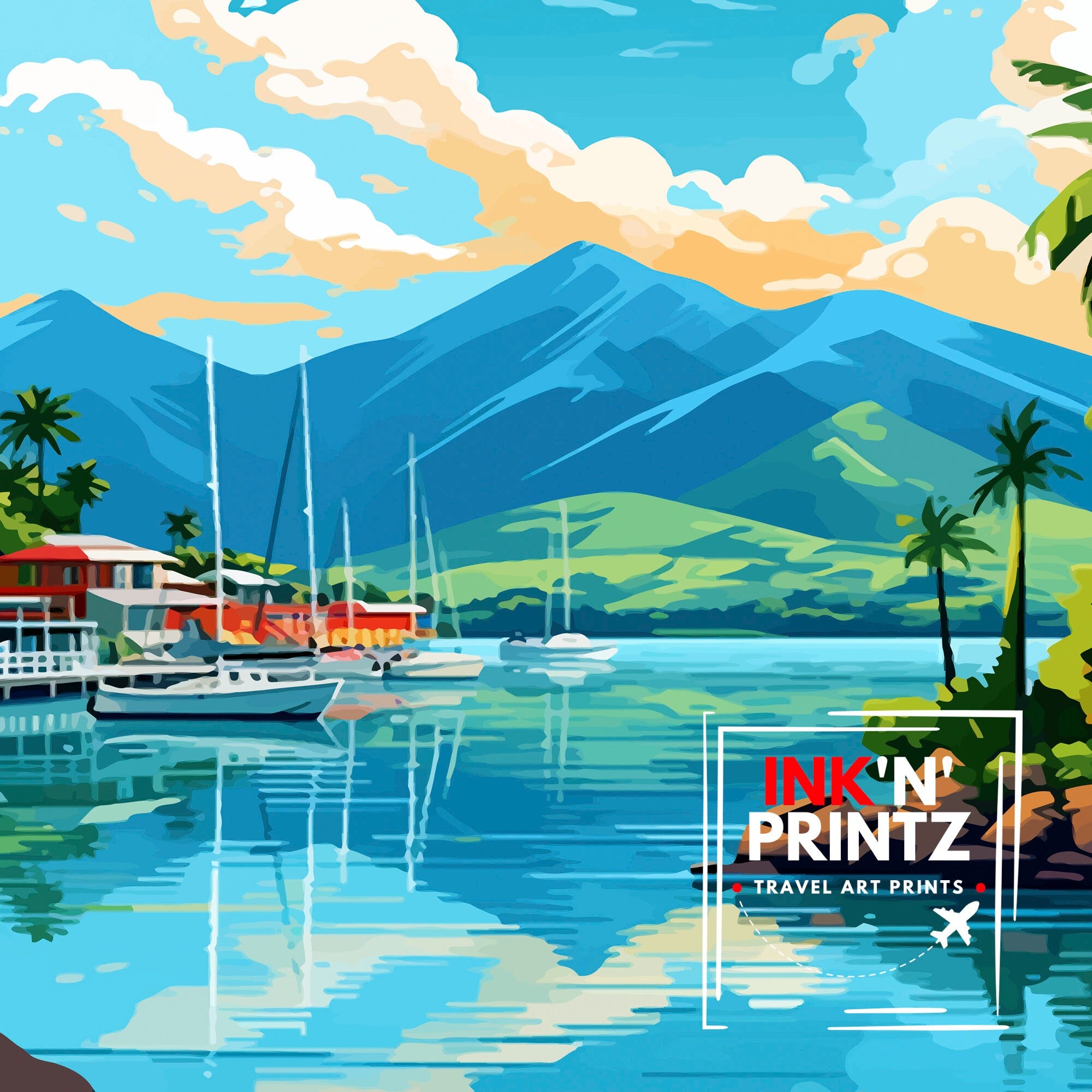 Cairns Australia Travel Poster, Tropical Wall Art