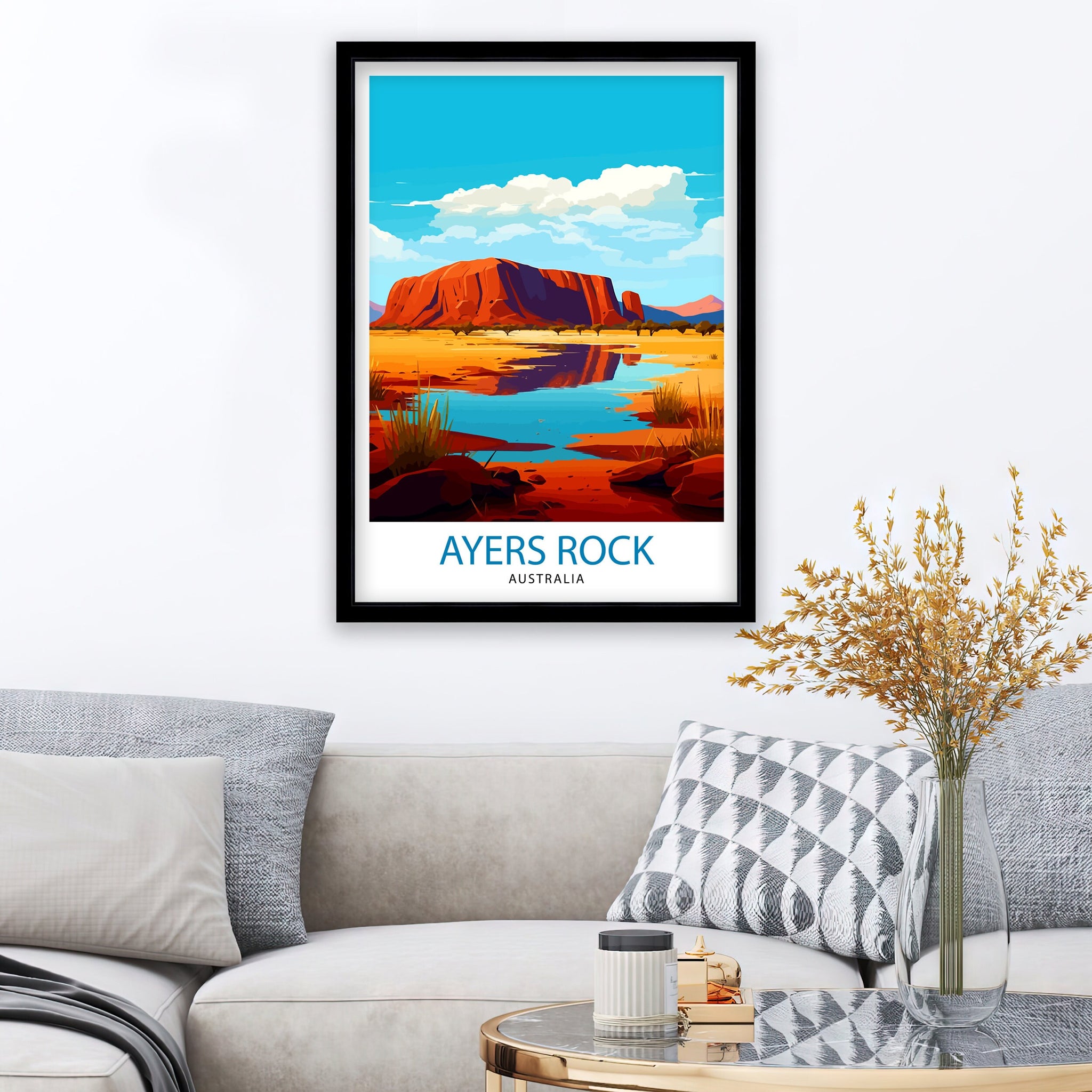 Ayers Rock Australia Travel Print Uluru Wall Decor Ayers Rock Poster Australian Landmarks Prints Outback Art Print Red Centre Illustration