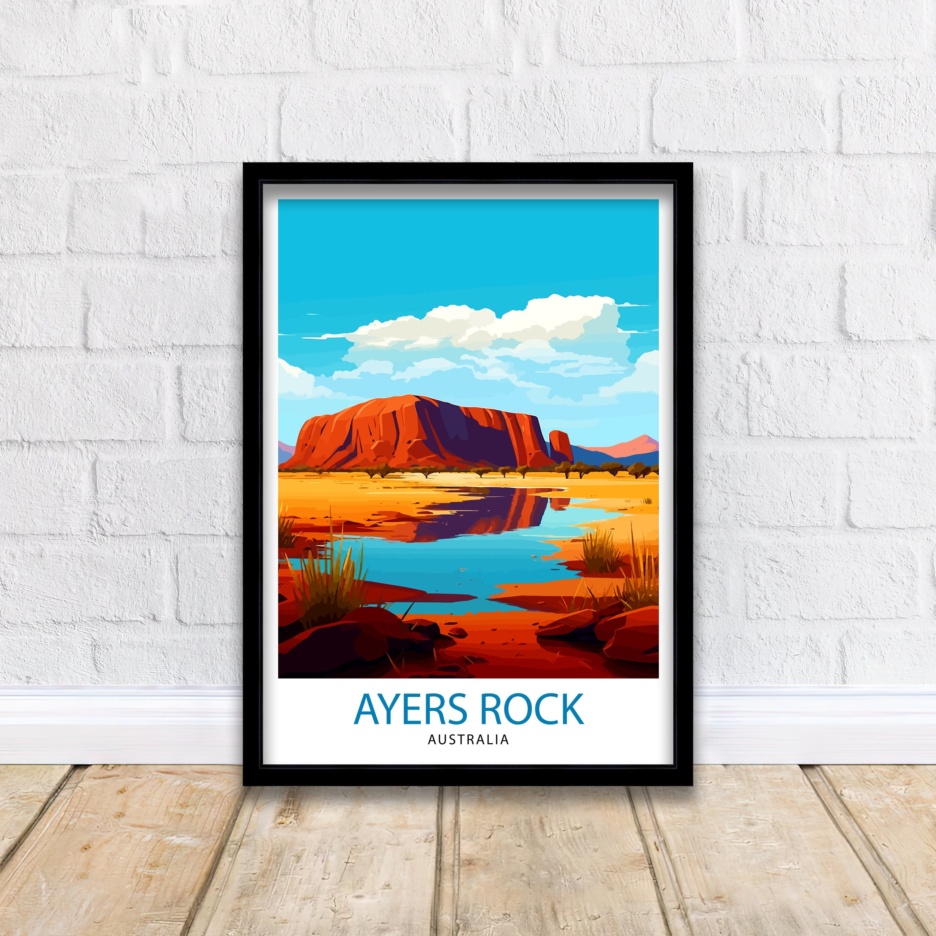 Ayers Rock Australia Travel Print Uluru Wall Decor Ayers Rock Poster Australian Landmarks Prints Outback Art Print Red Centre Illustration